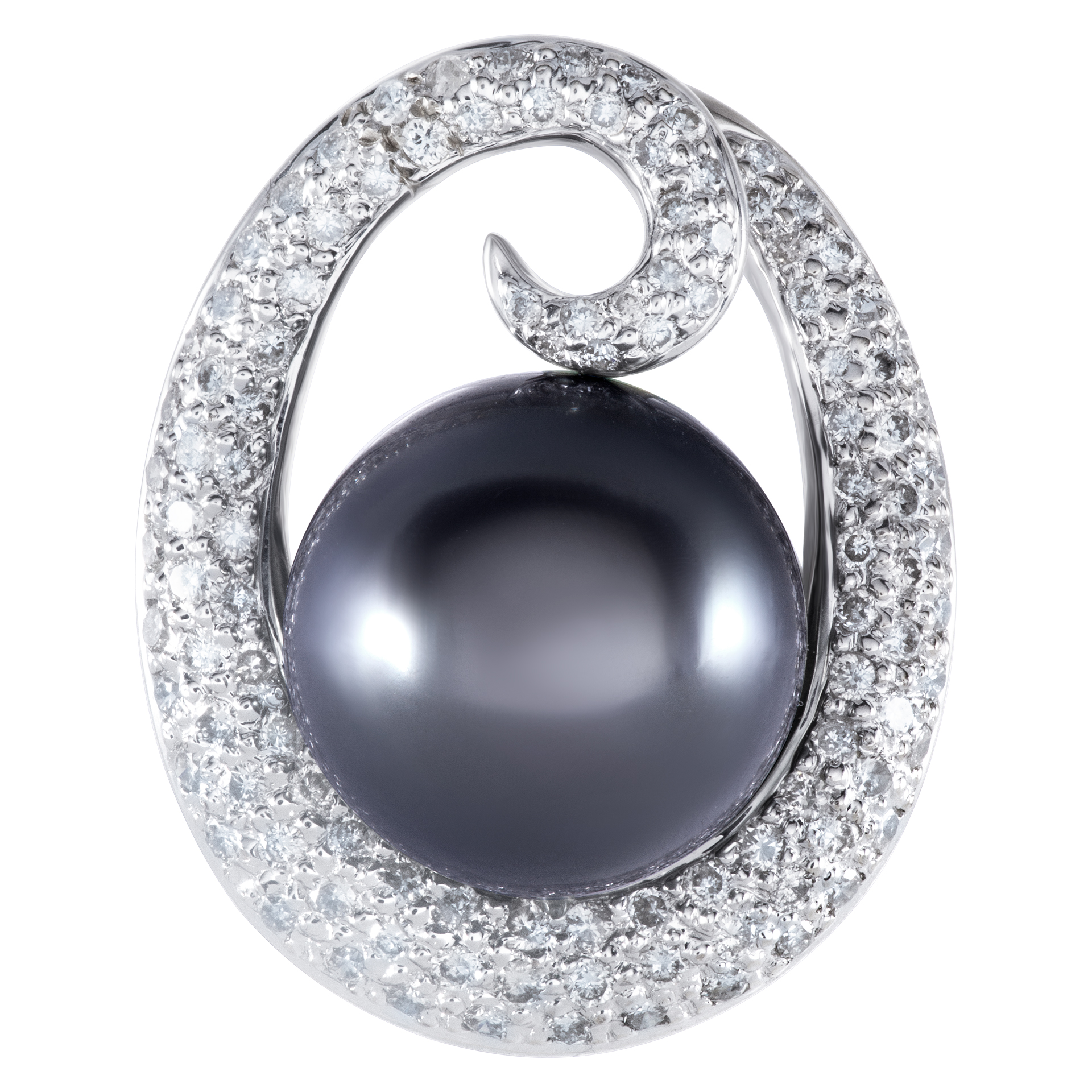 Diamond and Tahitian black pearl pendant in 18k white gold image 1
