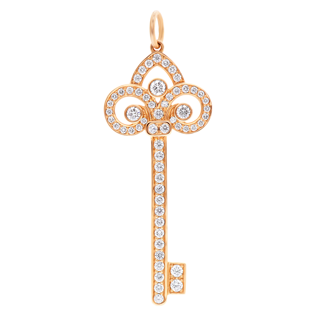 Tiffany & Co. Fleur de Lis key pendant in 18k rose gold w/ diamonds image 1