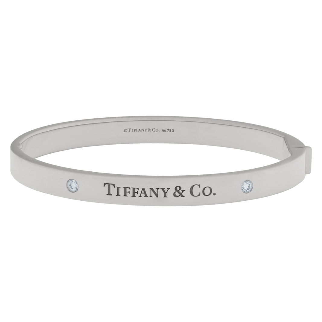 Tiffany & Co. Hinged Bangle bracelet in 18k White Gold with 2 Diamonds. image 1