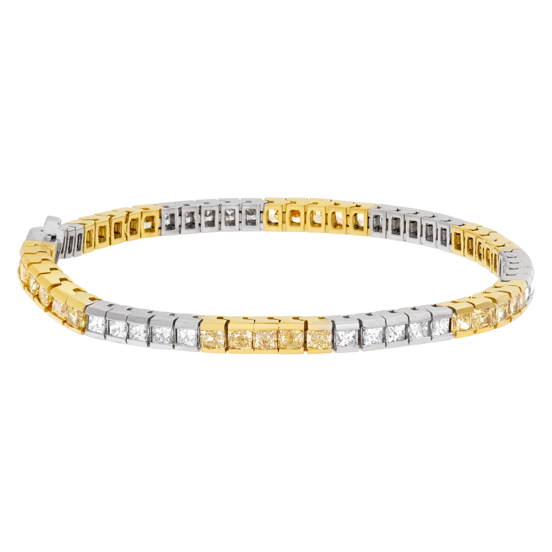 Princess cut diamond bracelet in 18k white and yellow gold image 1