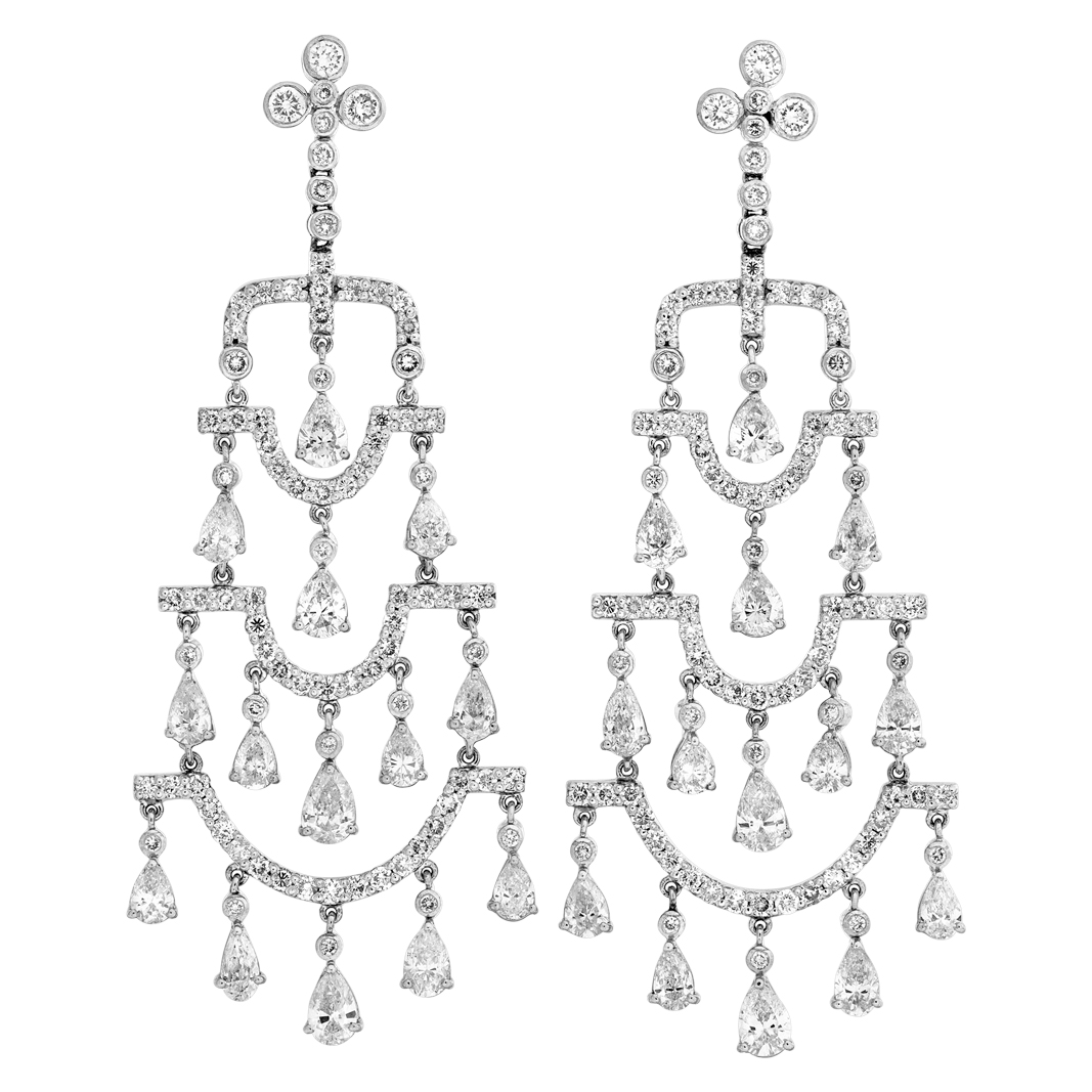 Chandelier diamond earrings in 18k white gold image 1