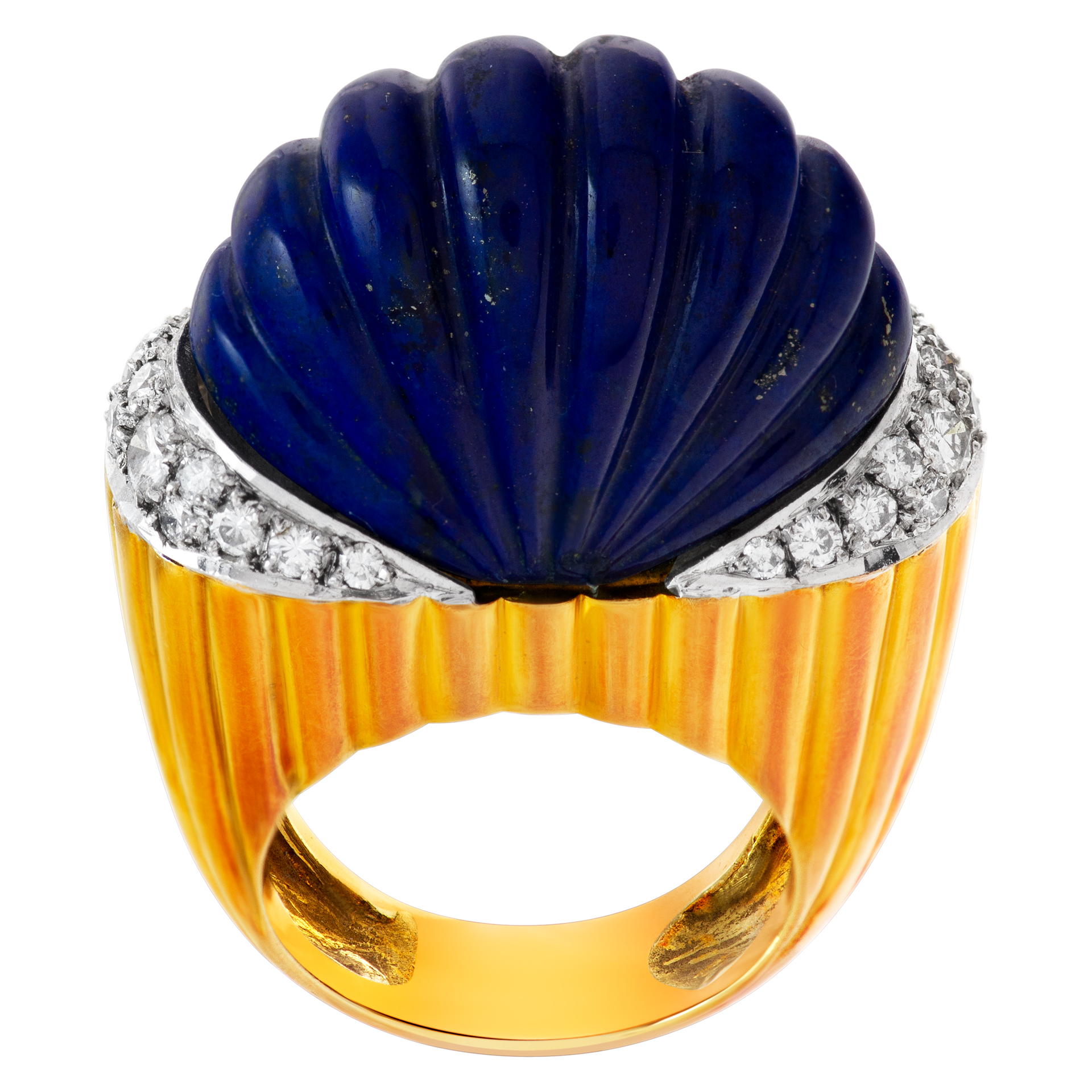 Unique vintage blue lapis and diamond ring in 18k image 1