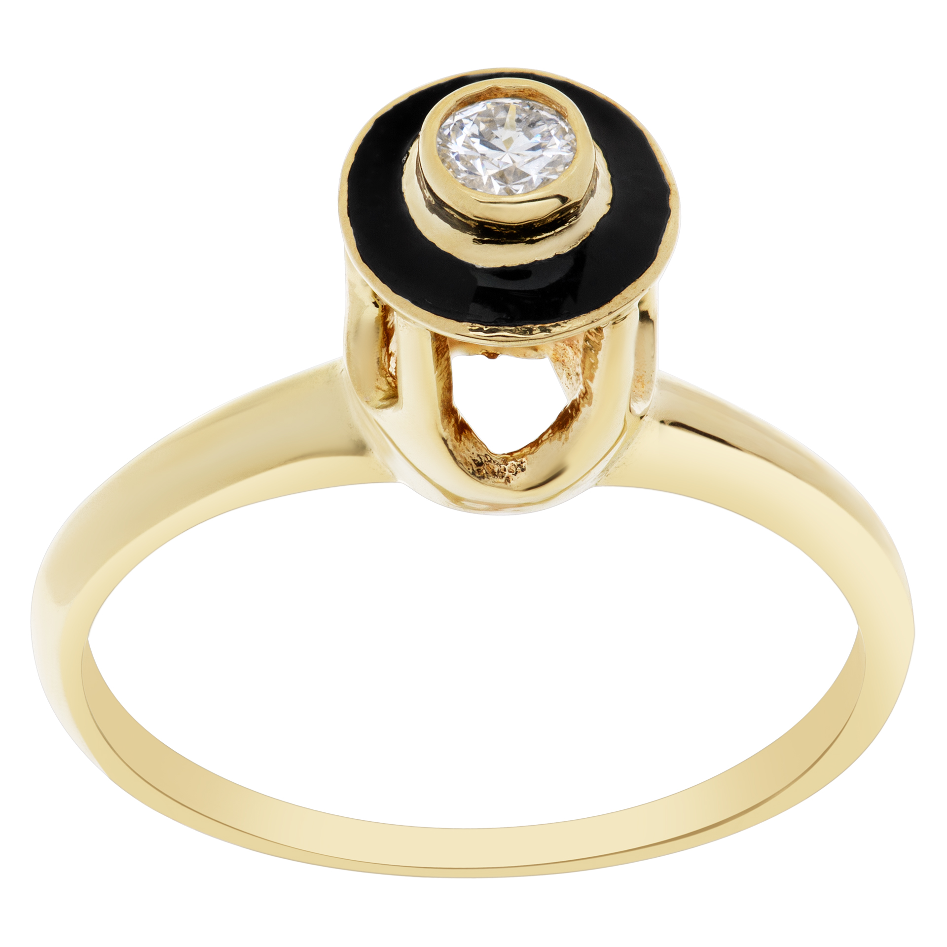 Diamond and black enamel 14k yellow gold ring image 1