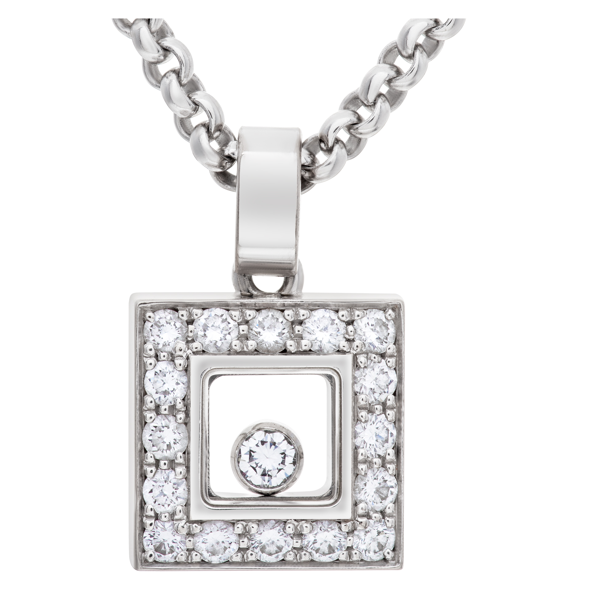 Chopard "Happy Diamond" Square pendant necklace in 18k white gold image 1
