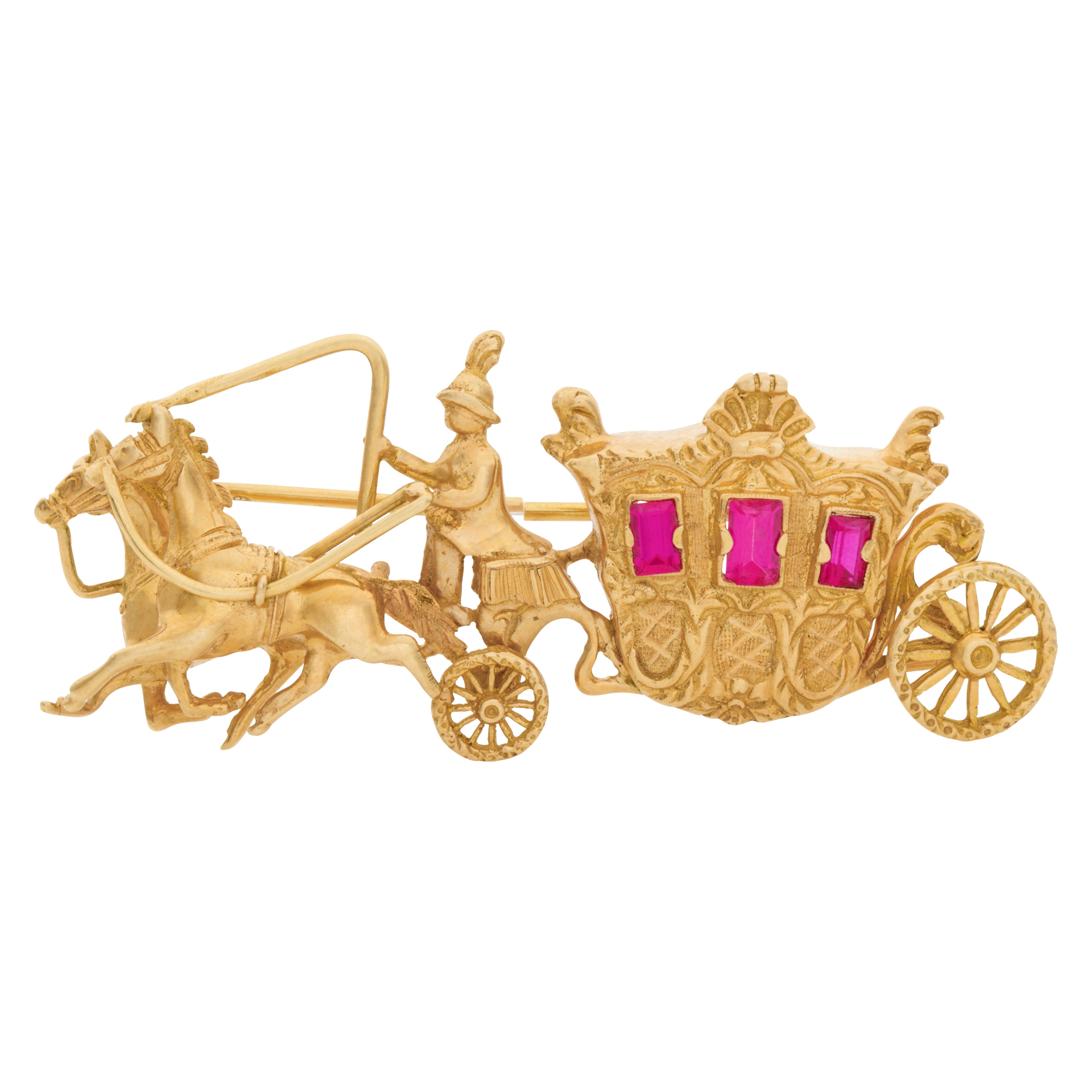 Beautiful carriage with rubies windows broach in 18k image 1
