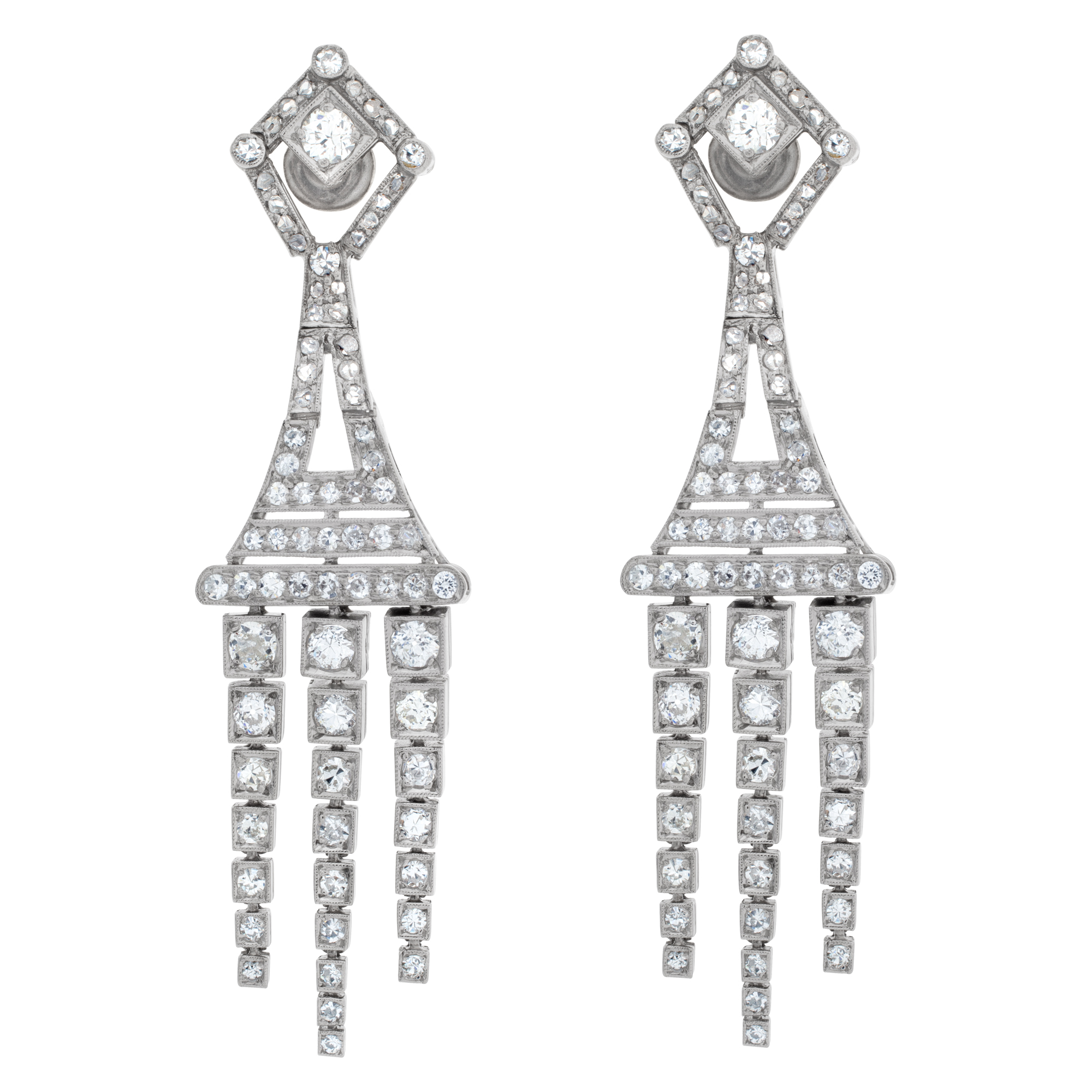 Diamond dangling earrings in platinum image 1