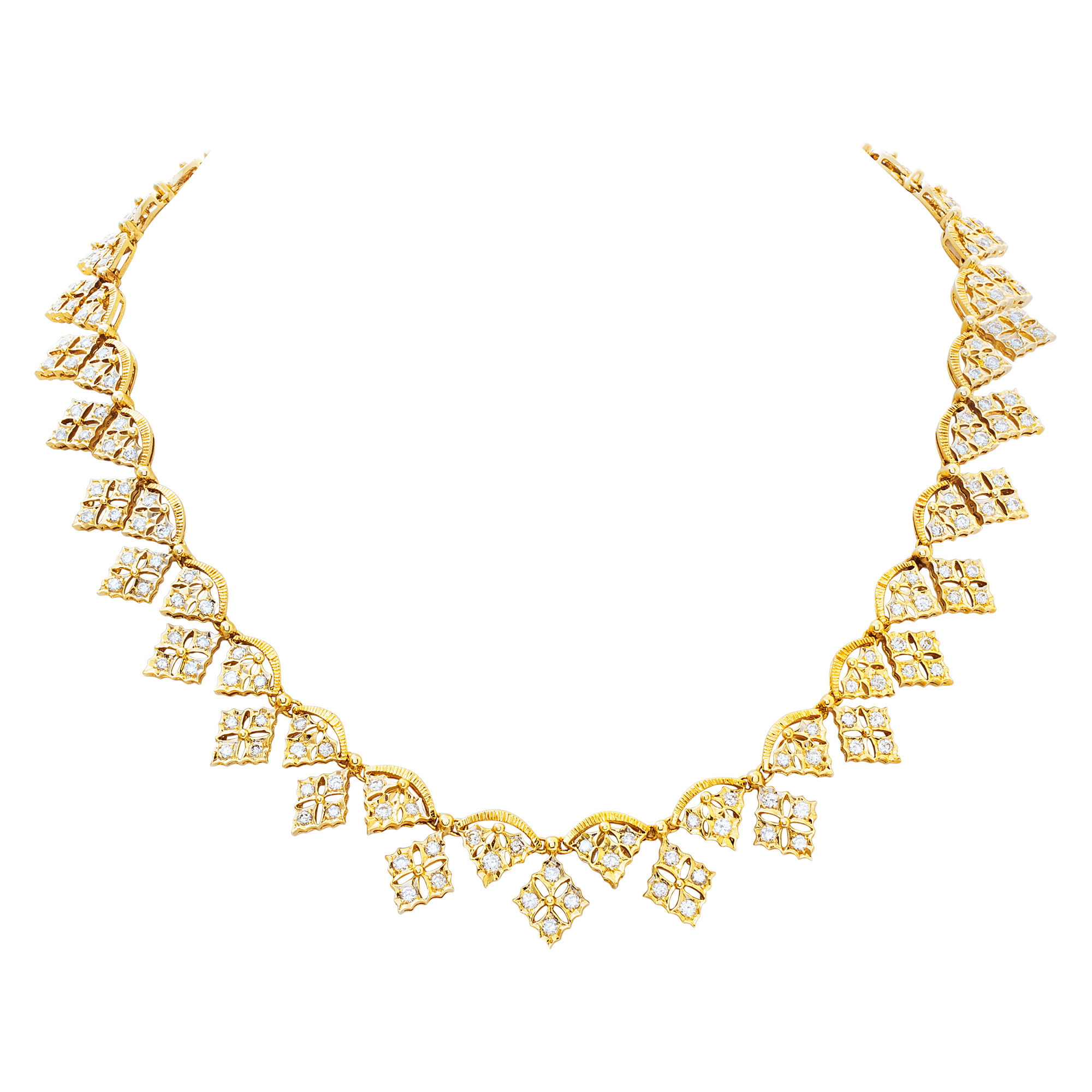 Diamond geometric style necklace in 18k yellow gold, with over 5.5 carats round brilliant cut diamonds image 1