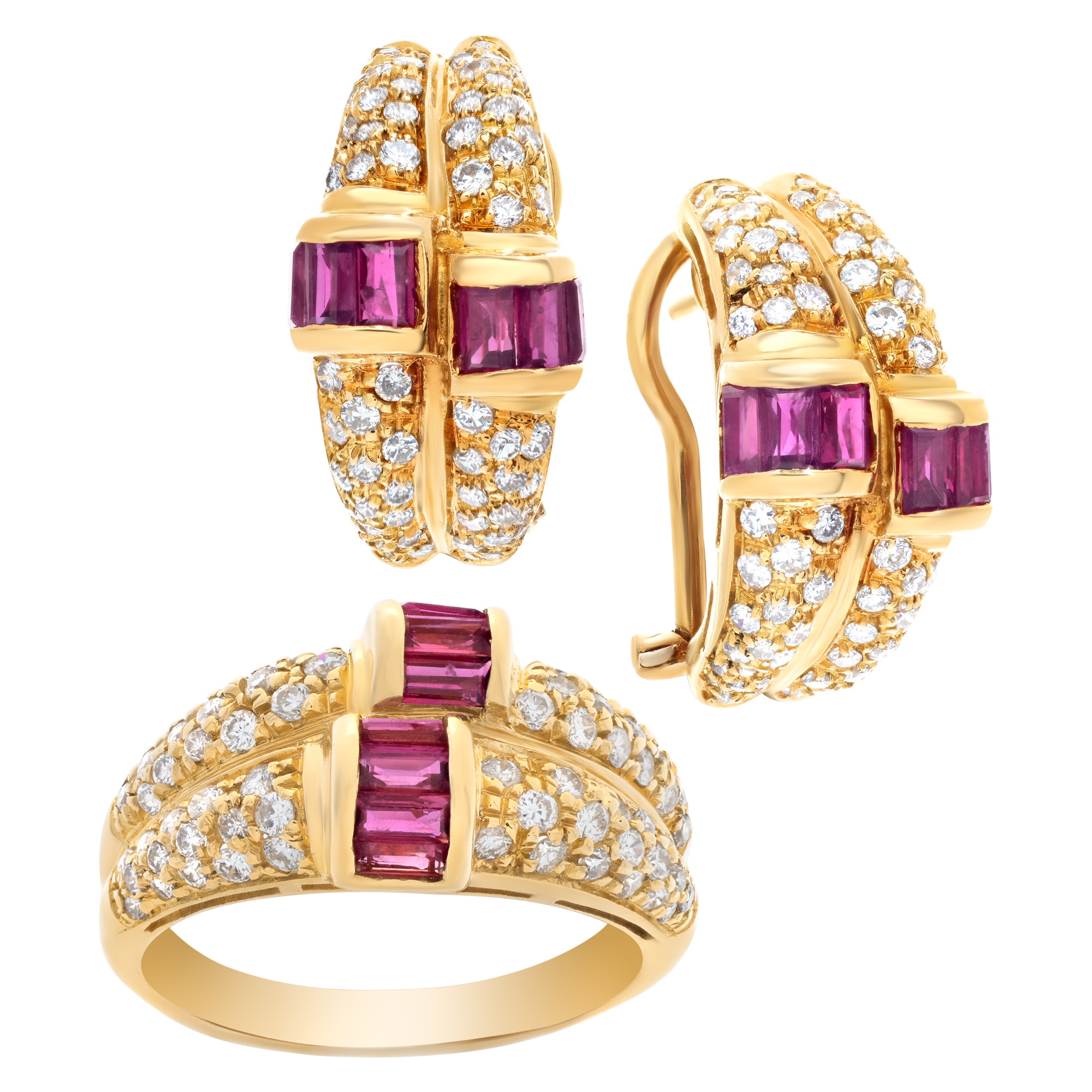Ruby & diamond earrings and ring set in 18k image 1