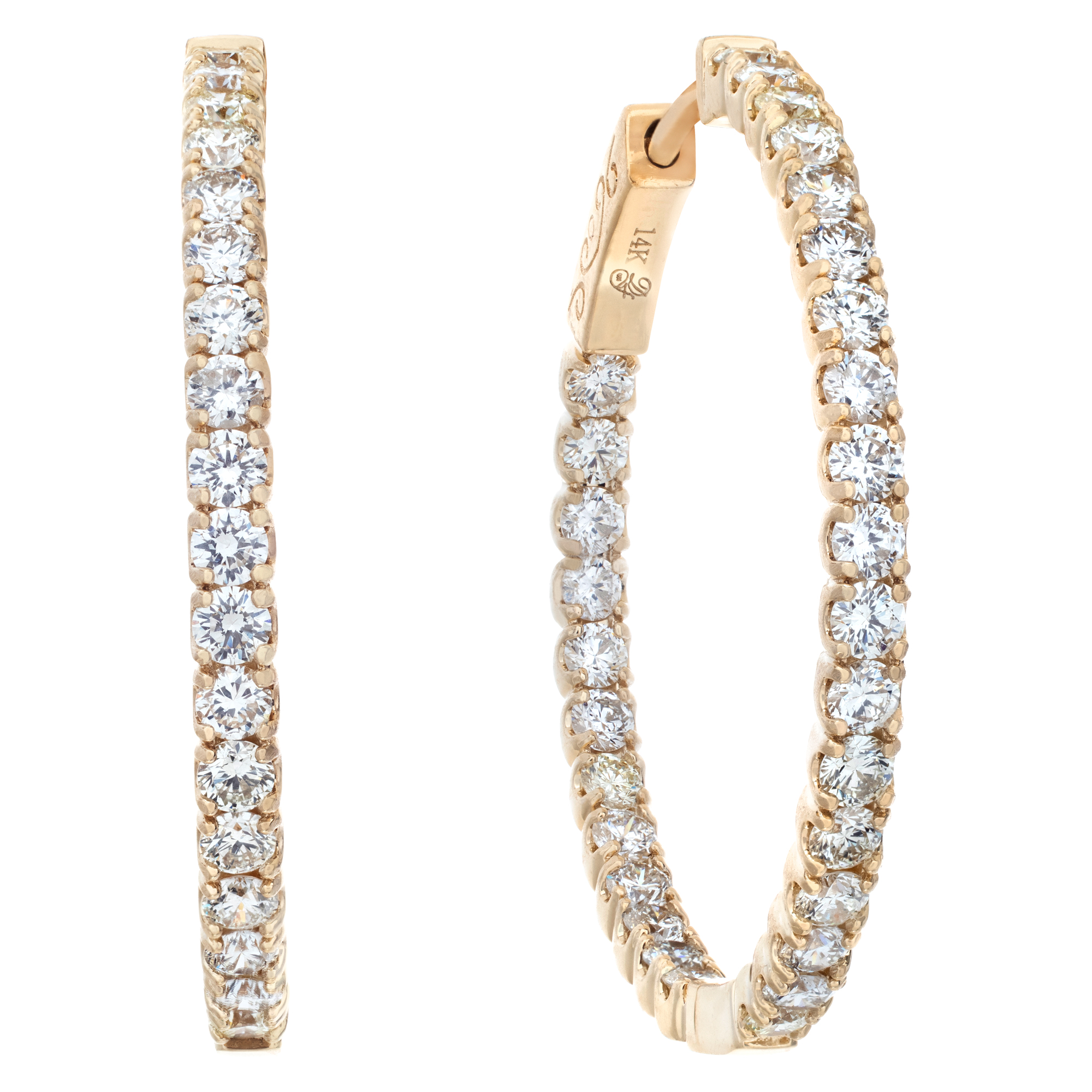 Diamond hoops in 14k yellow gold with 2.55 carats in diamonds image 1
