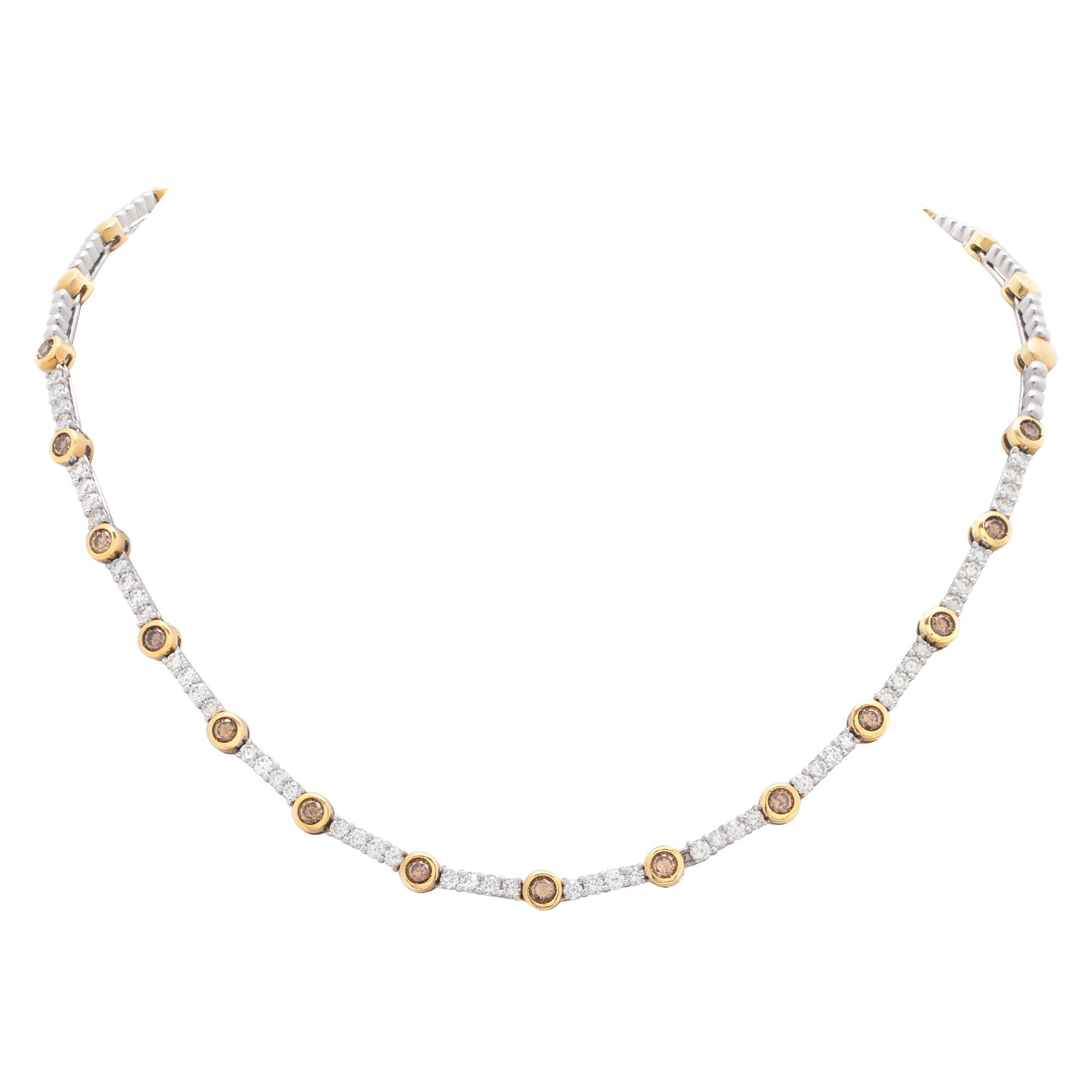 Stunning 18k white and yellow gold necklace with white and yellow diamonds image 1