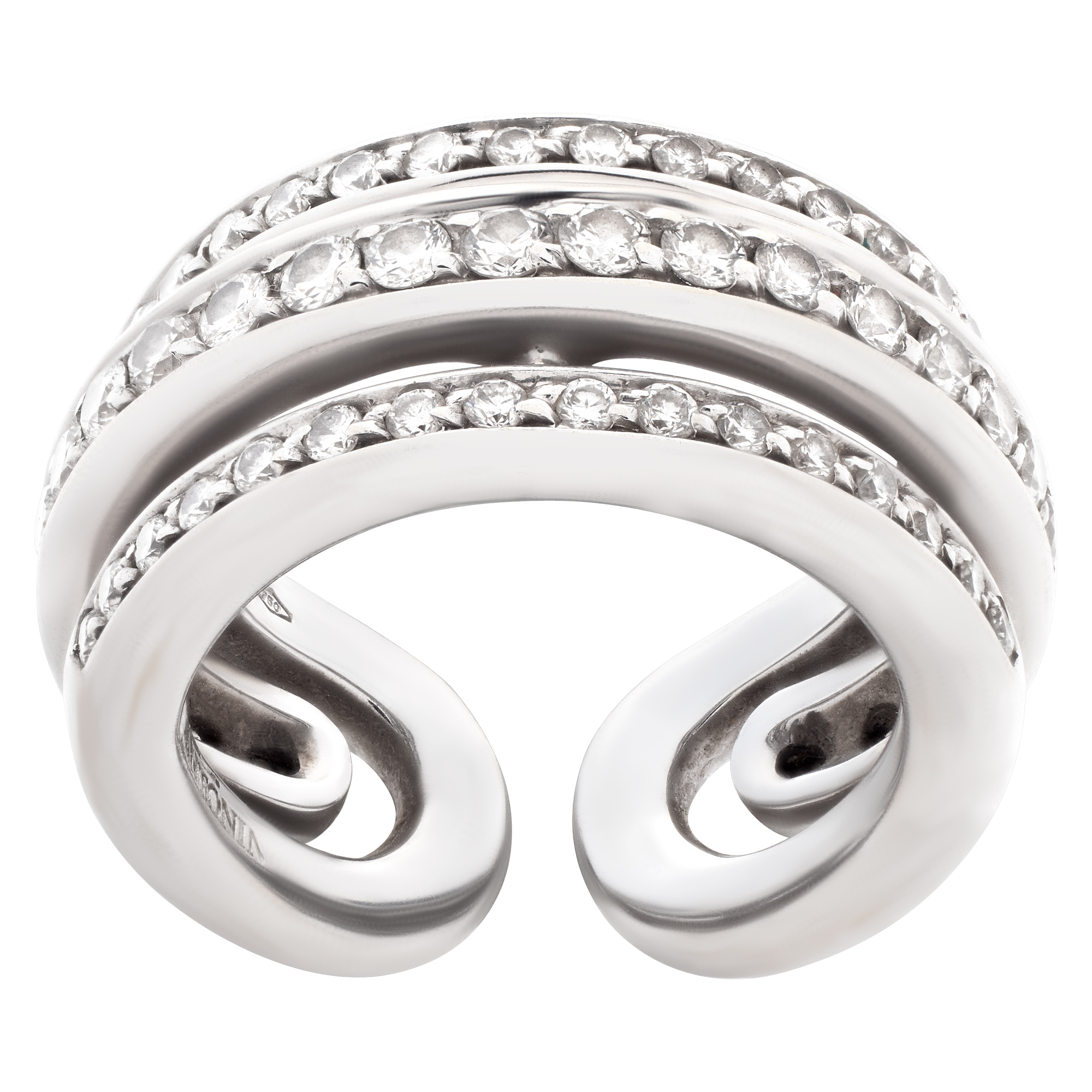Three-row diamond ring in 18k white gold image 1