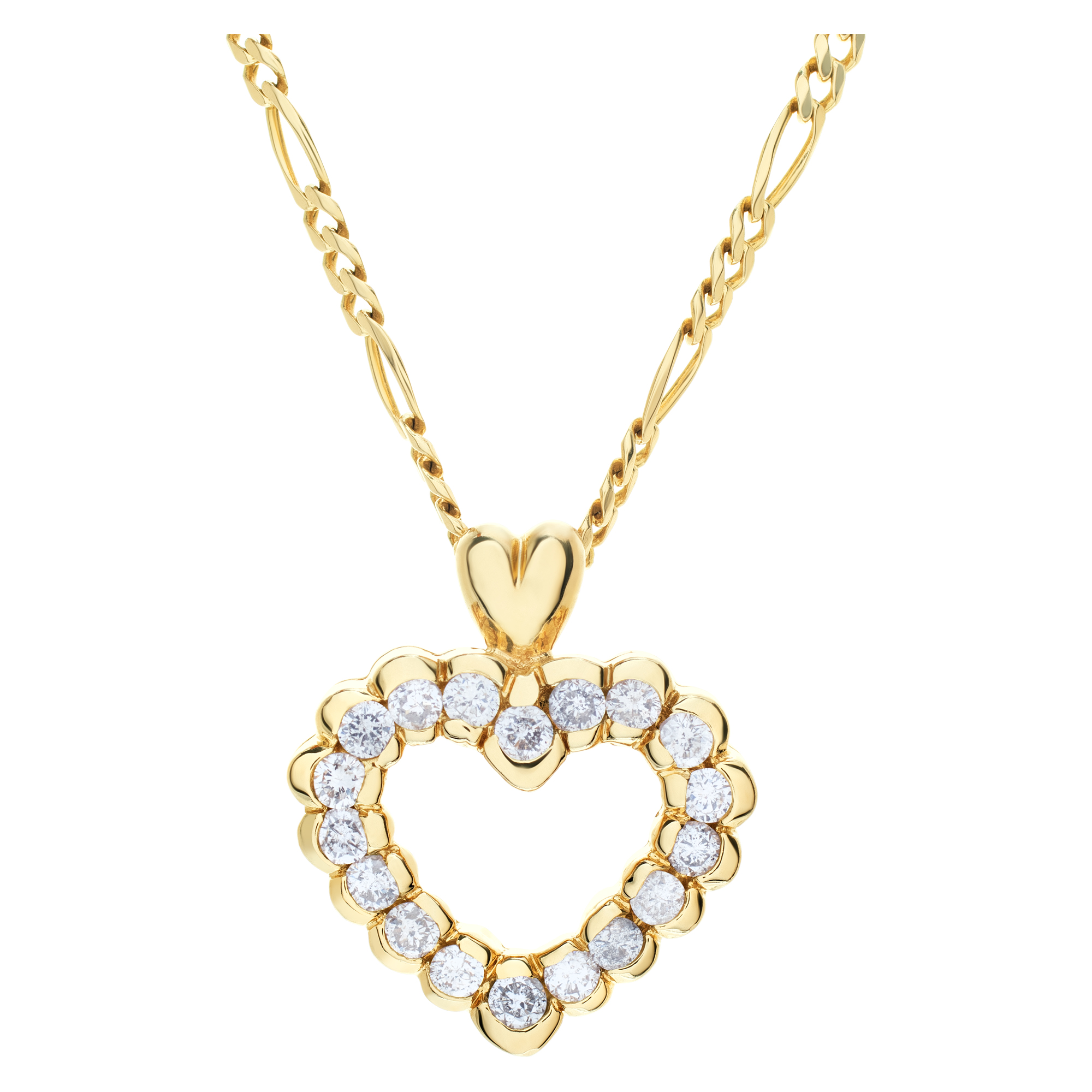 Diamond heart pendant and chain in 14k yellow gold image 1