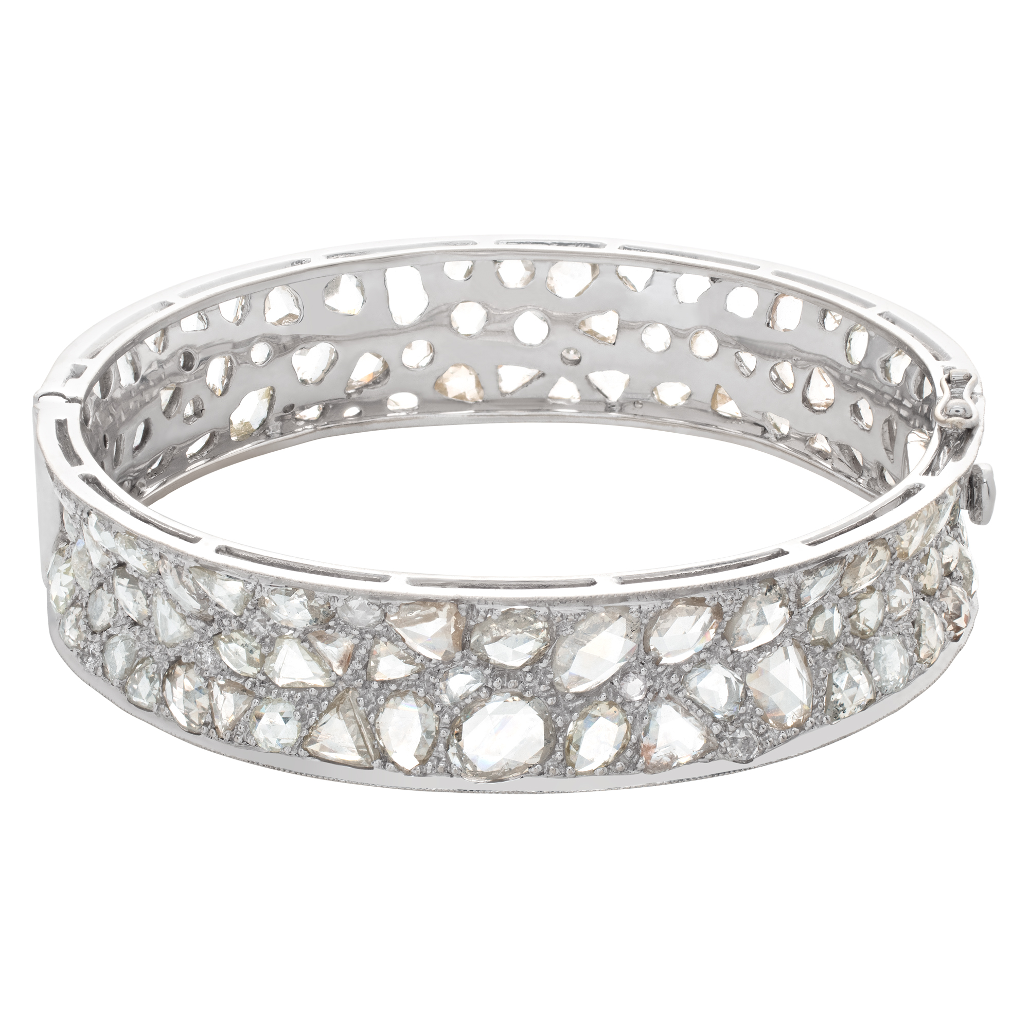 Bangle in 18k white gold with rose cut diamonds image 1