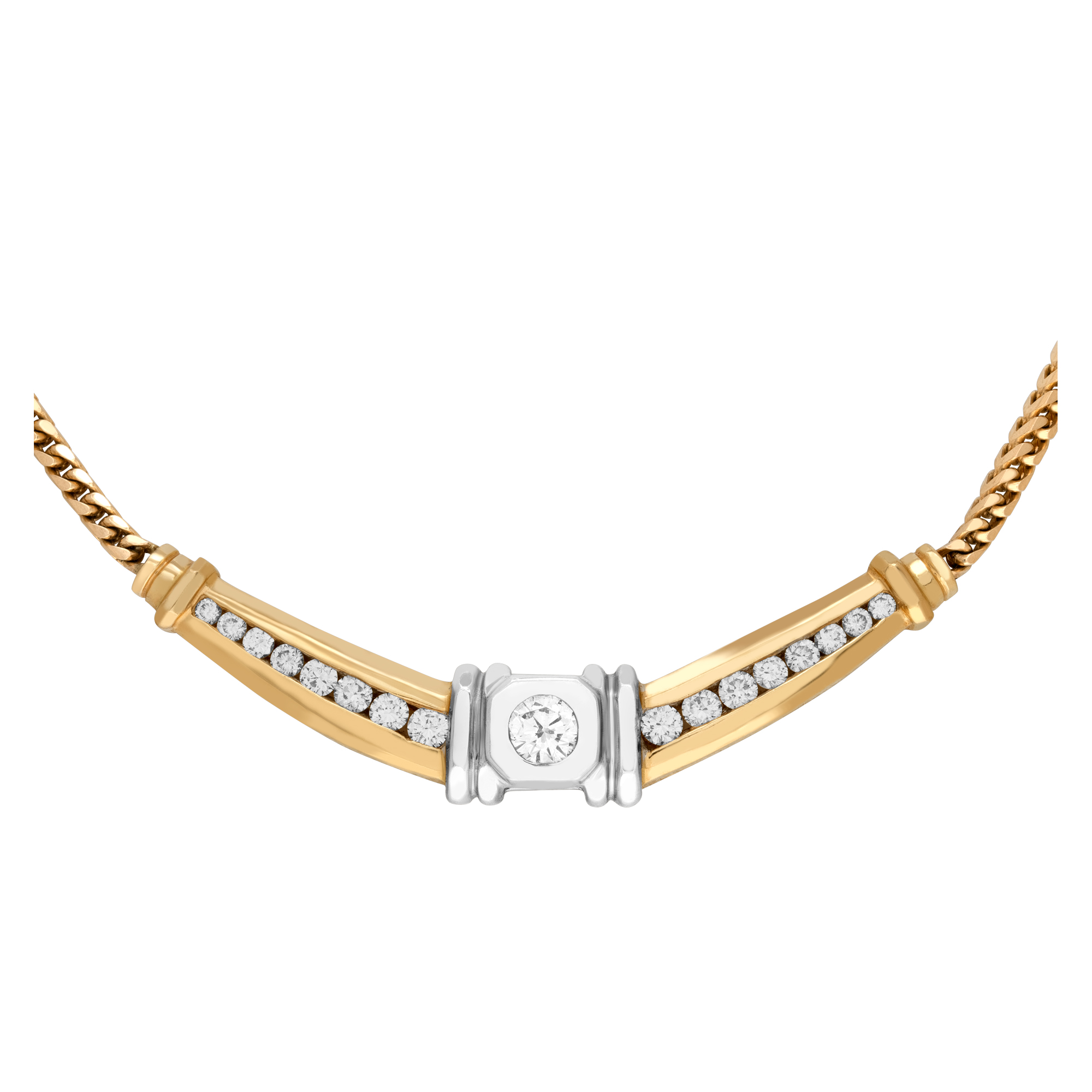 Lovely Diamond Chain Necklace In 14k Yellow And White Gold. image 1