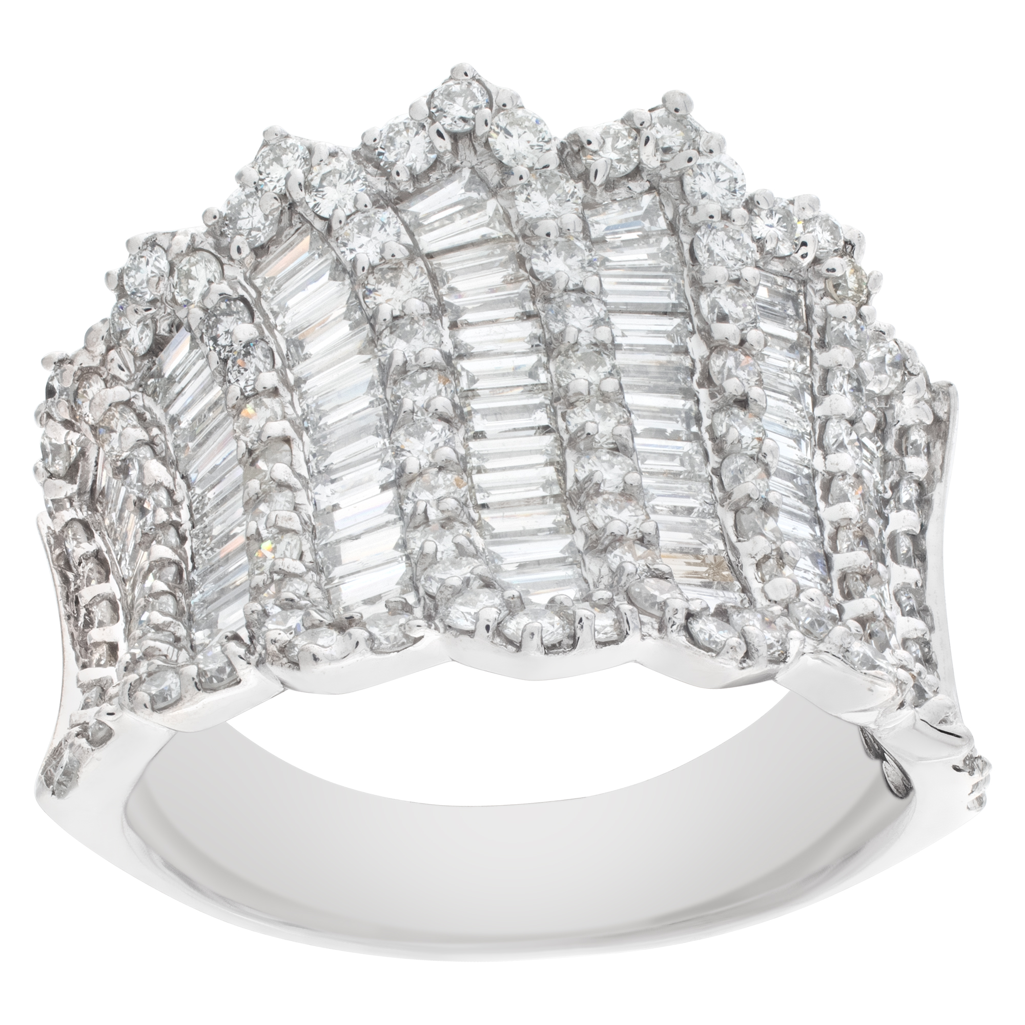 Fun style ring with round and baguette diamonds in 18k white gold image 1