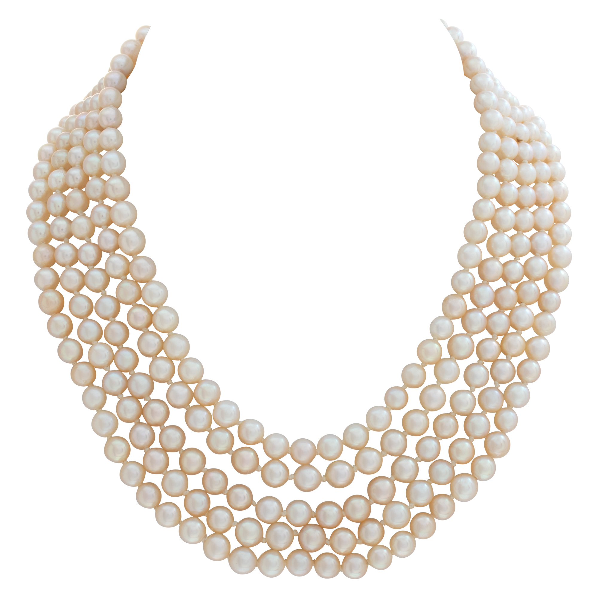 AKOYA pearls 5 x 6 mm, five graduating strand necklace. Strands graduated from 14 inches to 17 inches length image 1