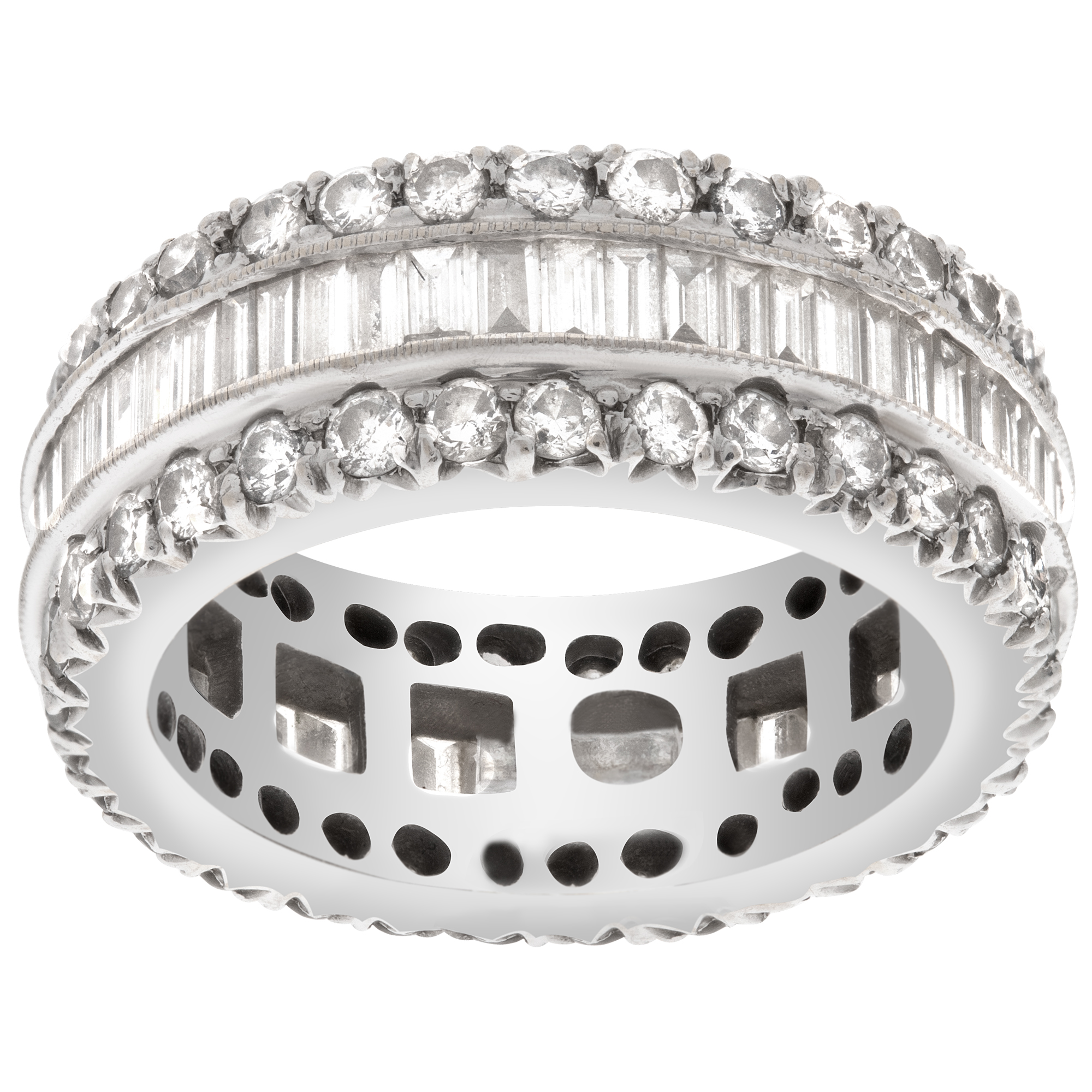 Eternity diamonds ring with over 4.50 carats emerald and round brilliant cut diamonds in 18K white gold image 1