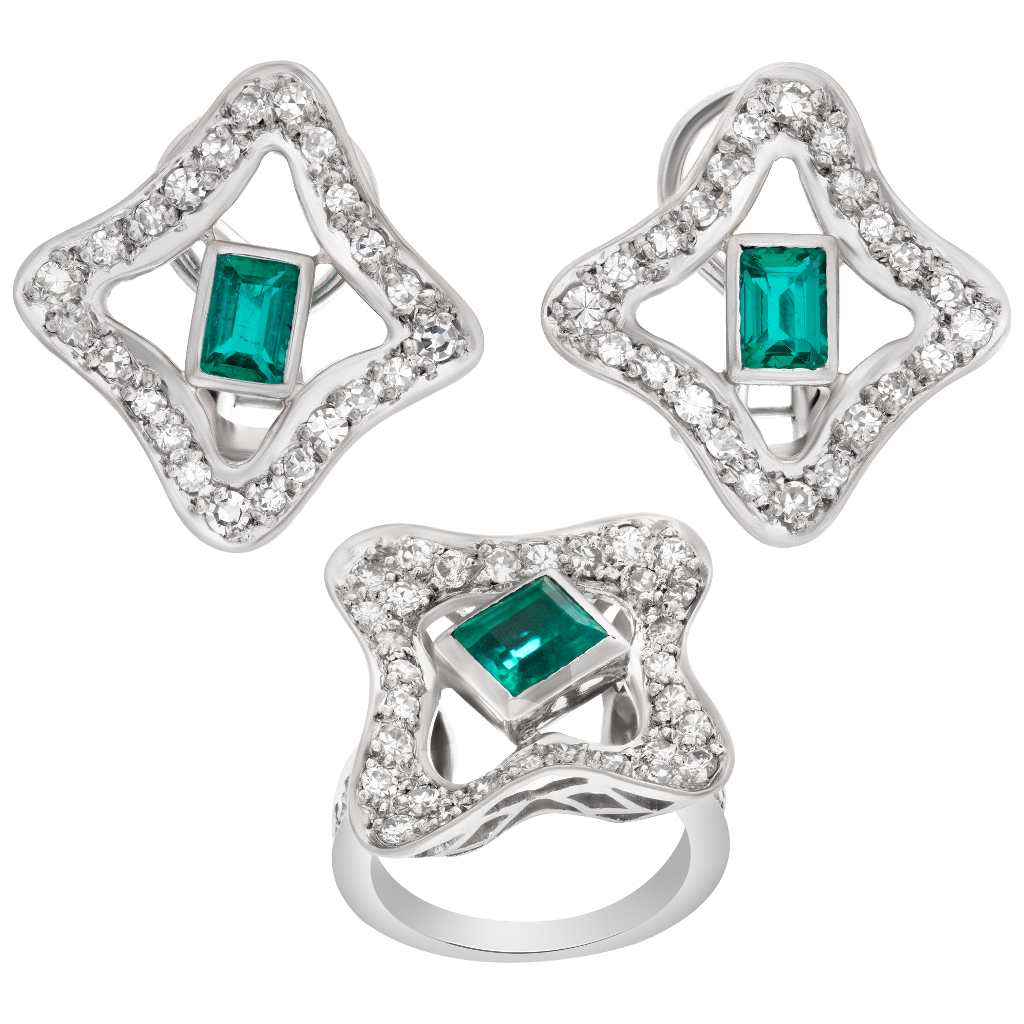 Emerald & diamonds earrings  in 18k image 1