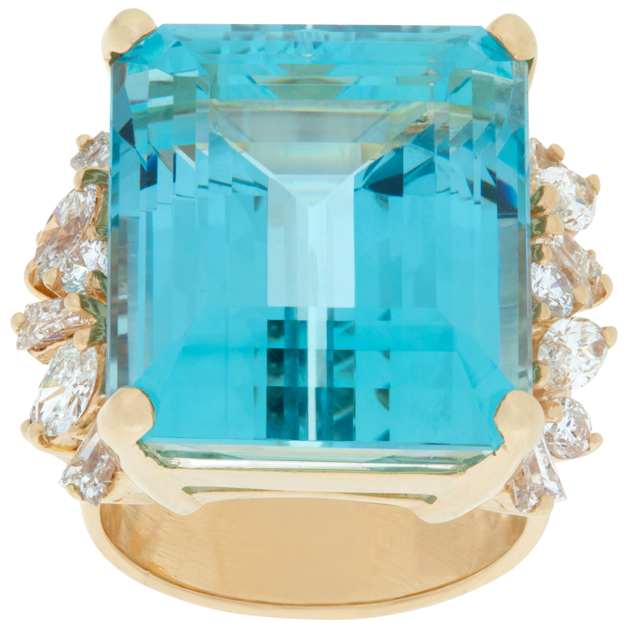 AGL certified aquamarine ring with round, marquise & baguette diamonds in 14k image 1