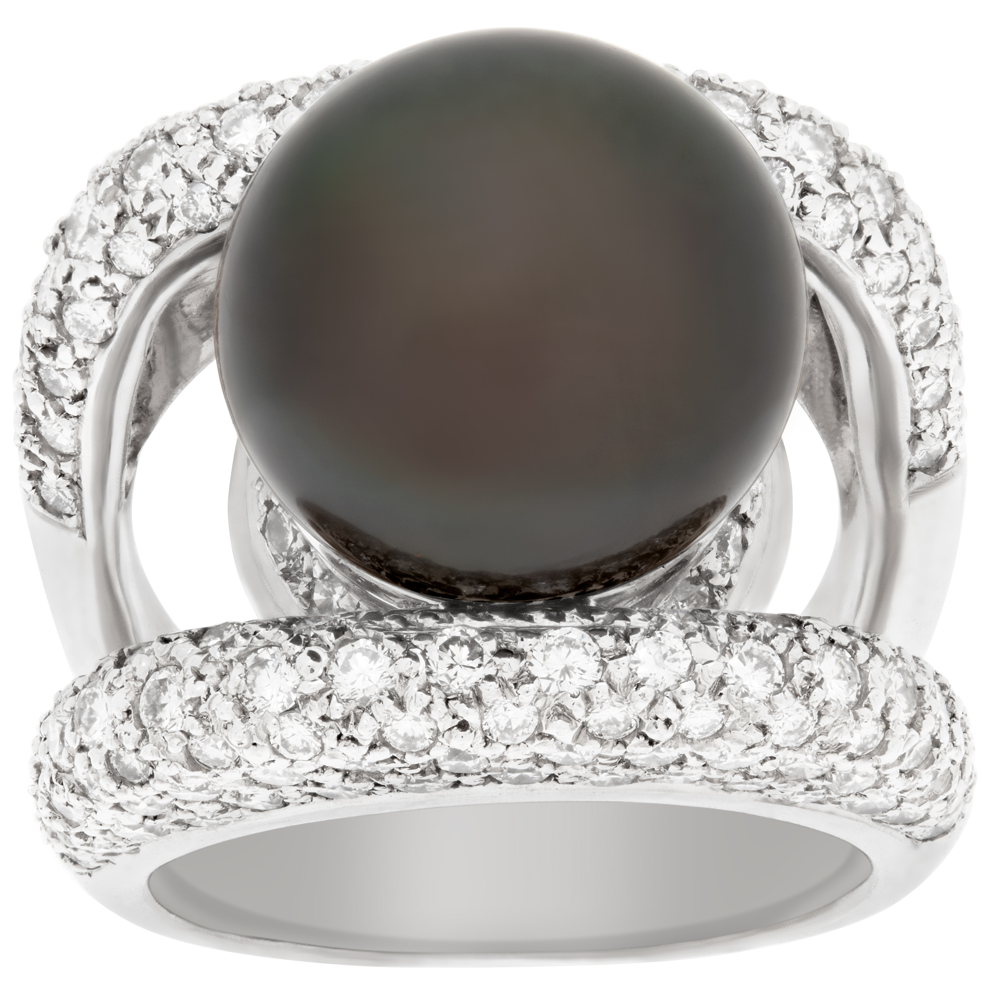 Tahitian pearl (15 x15.5mm) and 3.00 carats diamonds ring in 18k white gold image 1