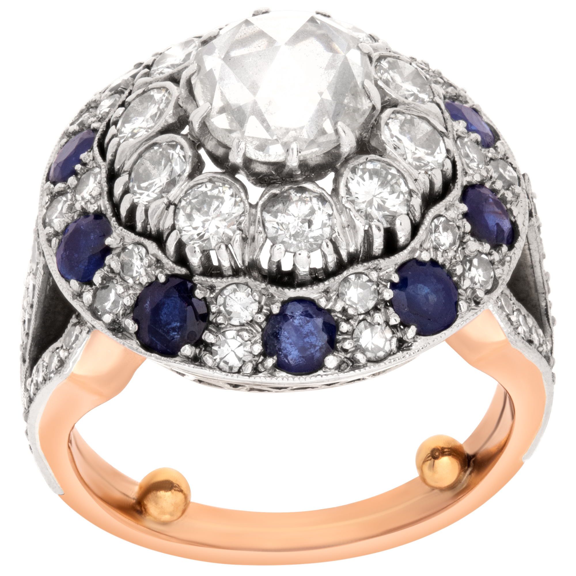 Rose cut diamonds and sapphire ring in 18k image 1