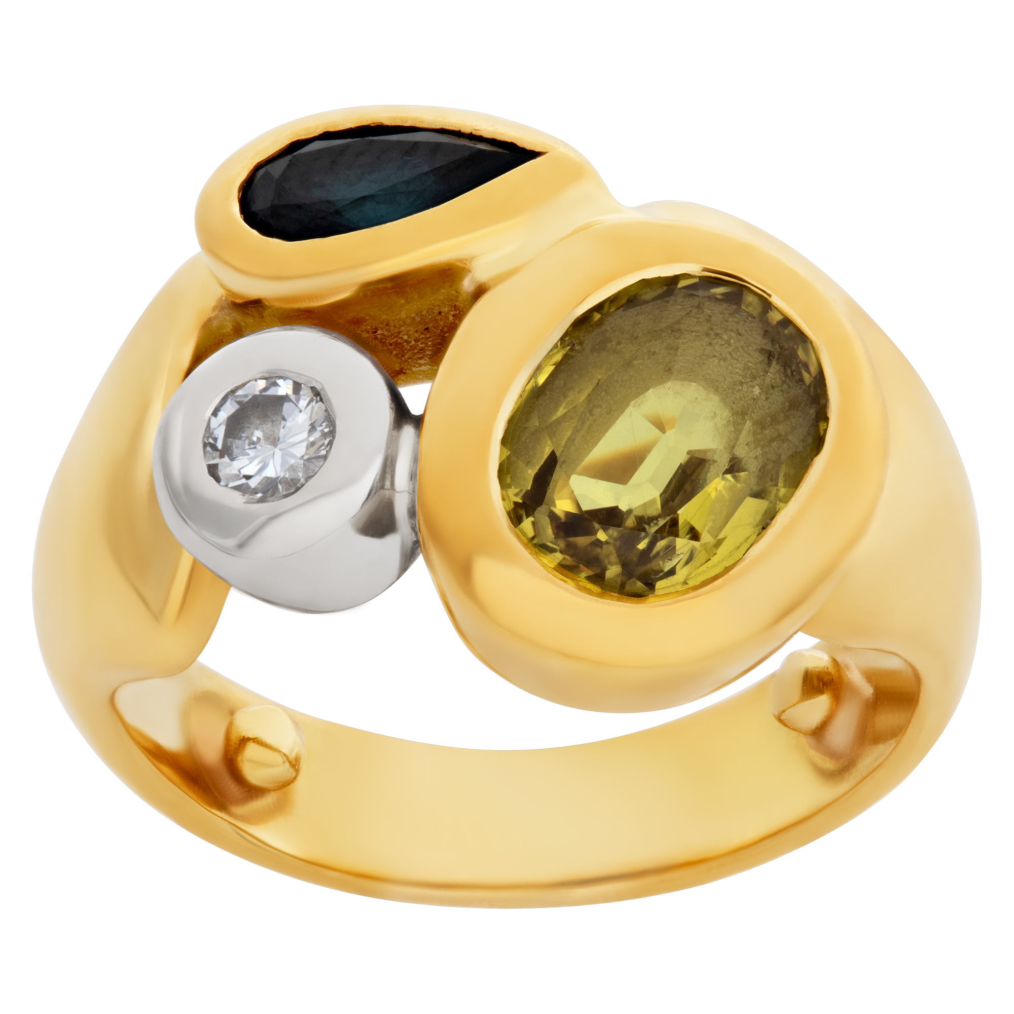 Pinky Ring In 18k With Diamond, Yellow Topaz, And Deep Blue Topaz image 1