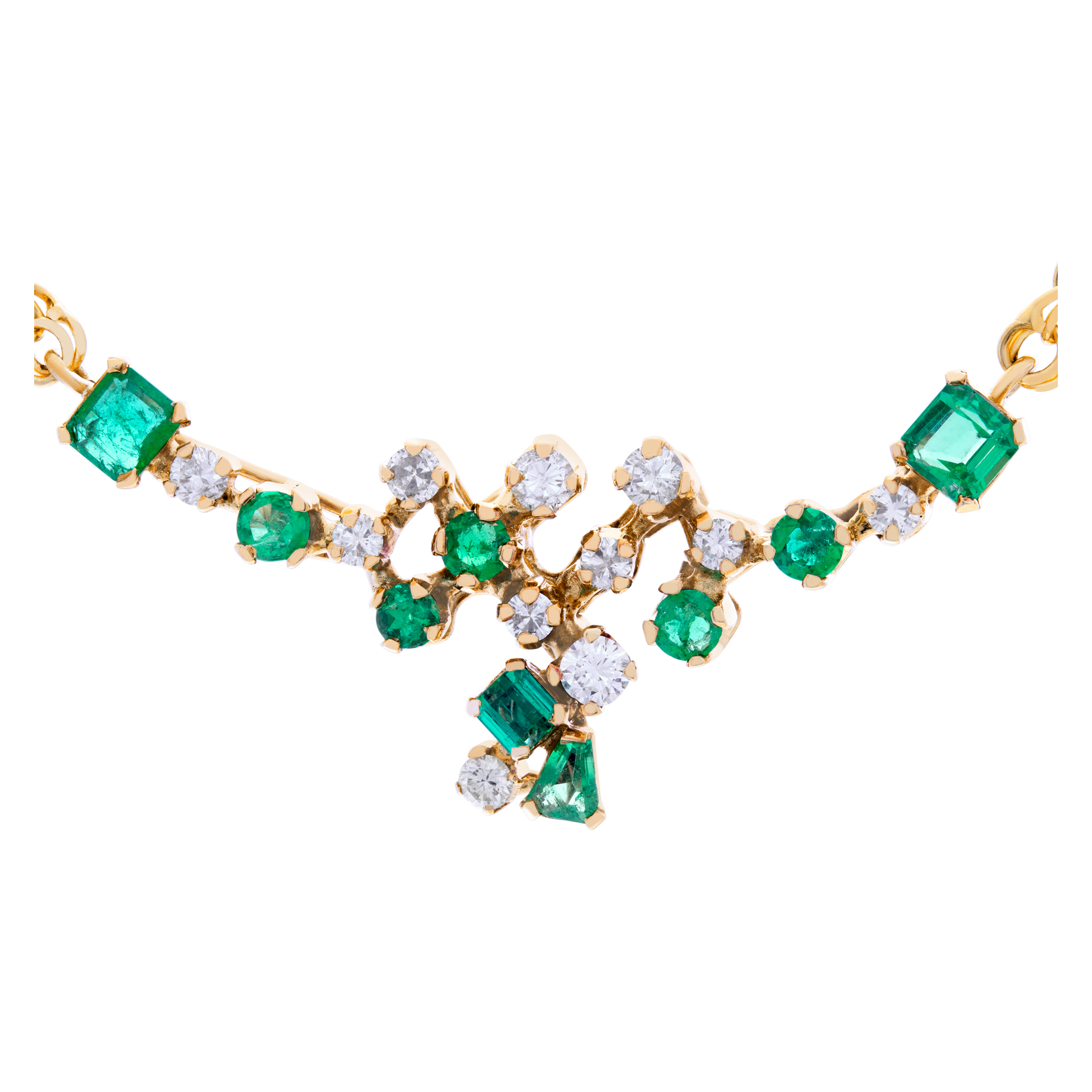 Emerald And Diamond Cluster Necklace Set In 18k Yellow Gold image 1