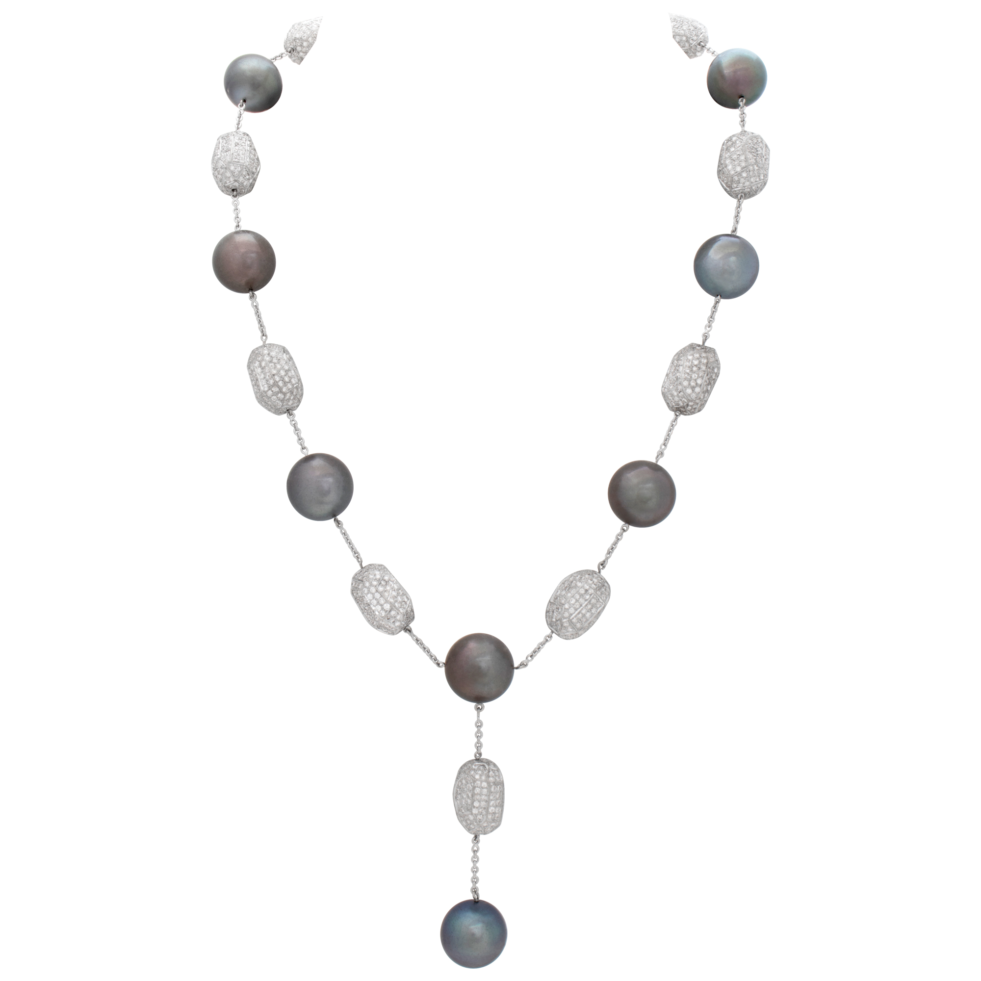 Pearl and diamond necklace in 18k white gold image 1