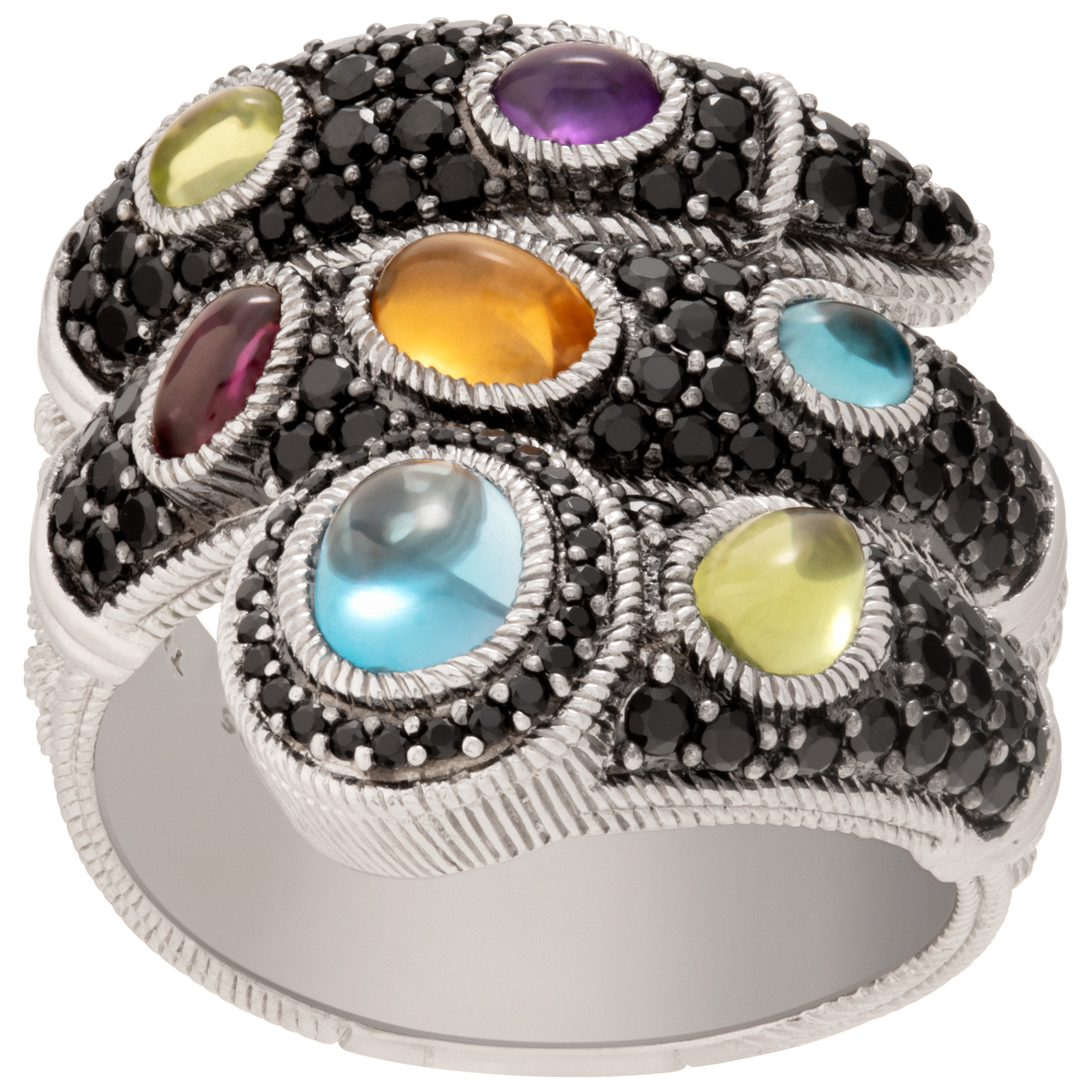 Judith Ripka ring with black spinel and multi-colored gemstones in sterling silver image 1
