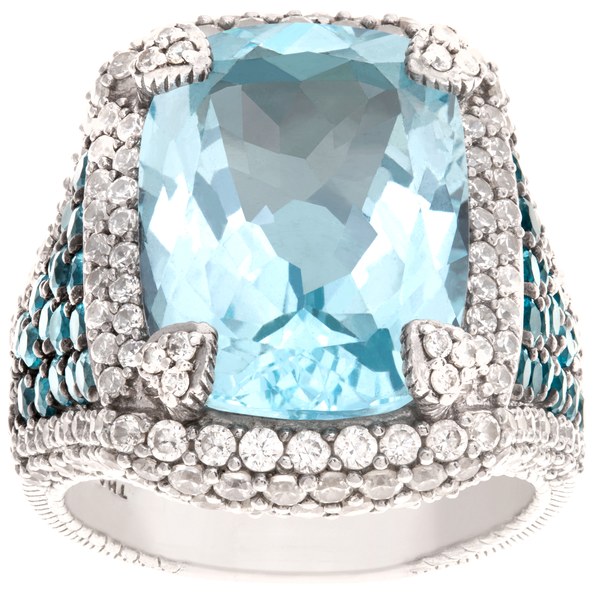 Judith Ripka ring with faceted blue topaz and white cz in sterling silver image 1