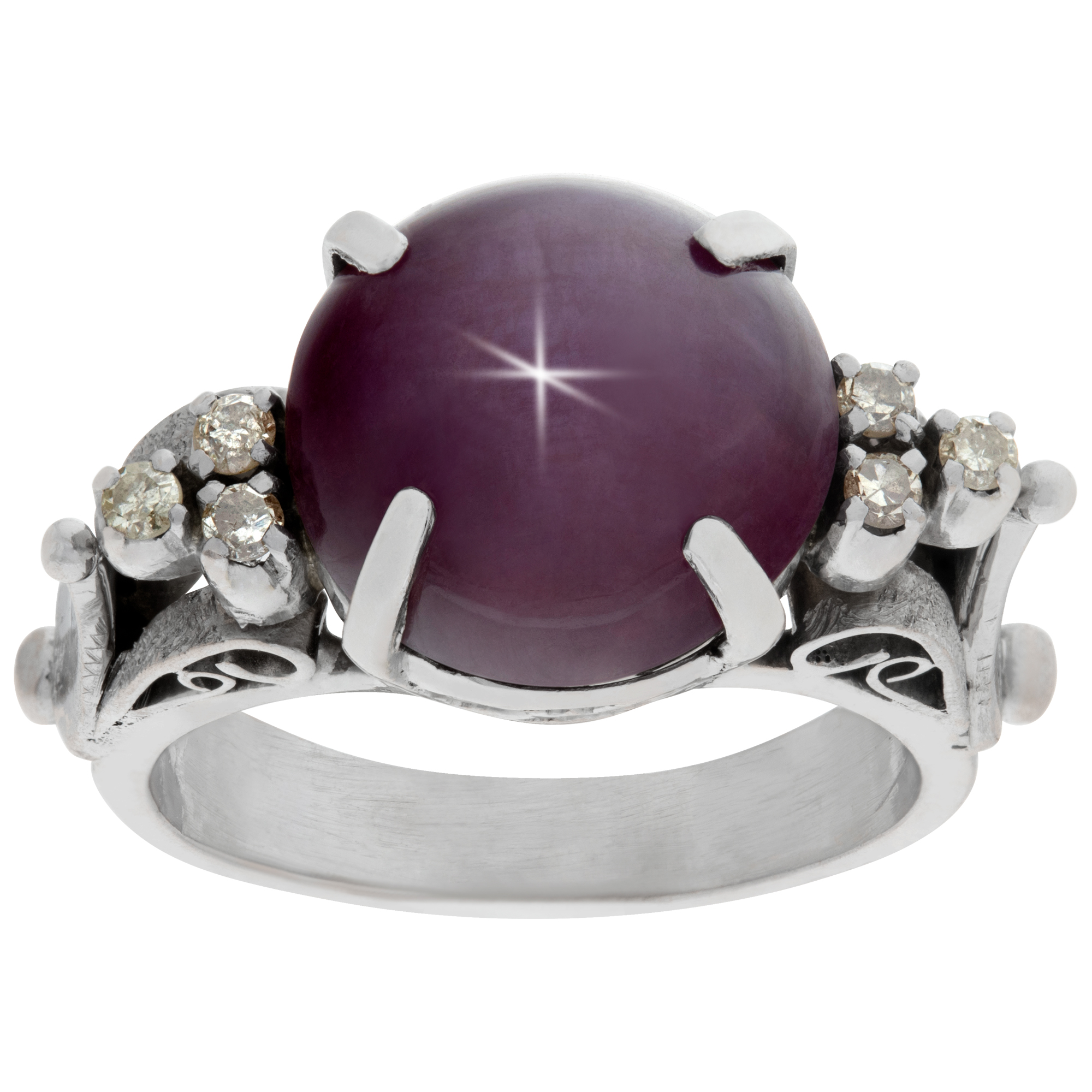 Ruby star sapphire ring in 14k white gold with diamond accents, approximate 4 carat star ruby image 1