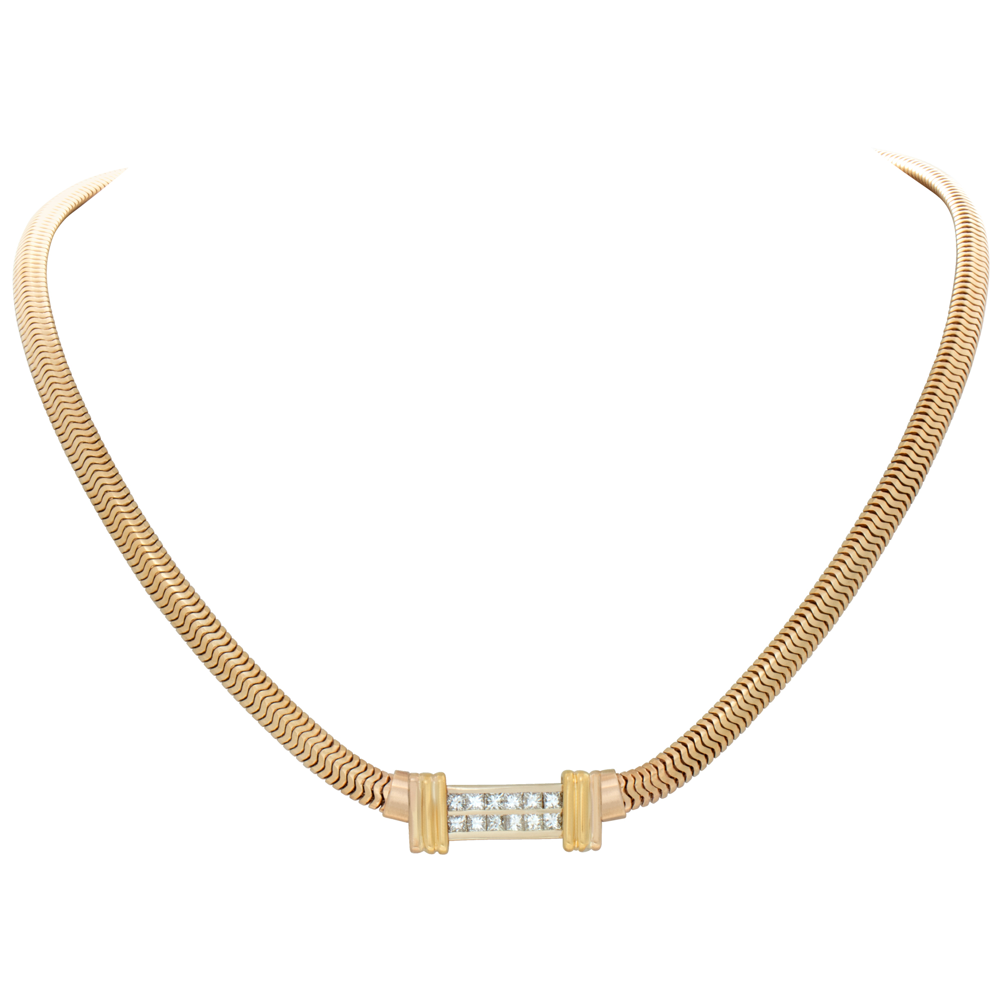 Snake necklace with double row 1.20 carat princess cut diamond bar image 1