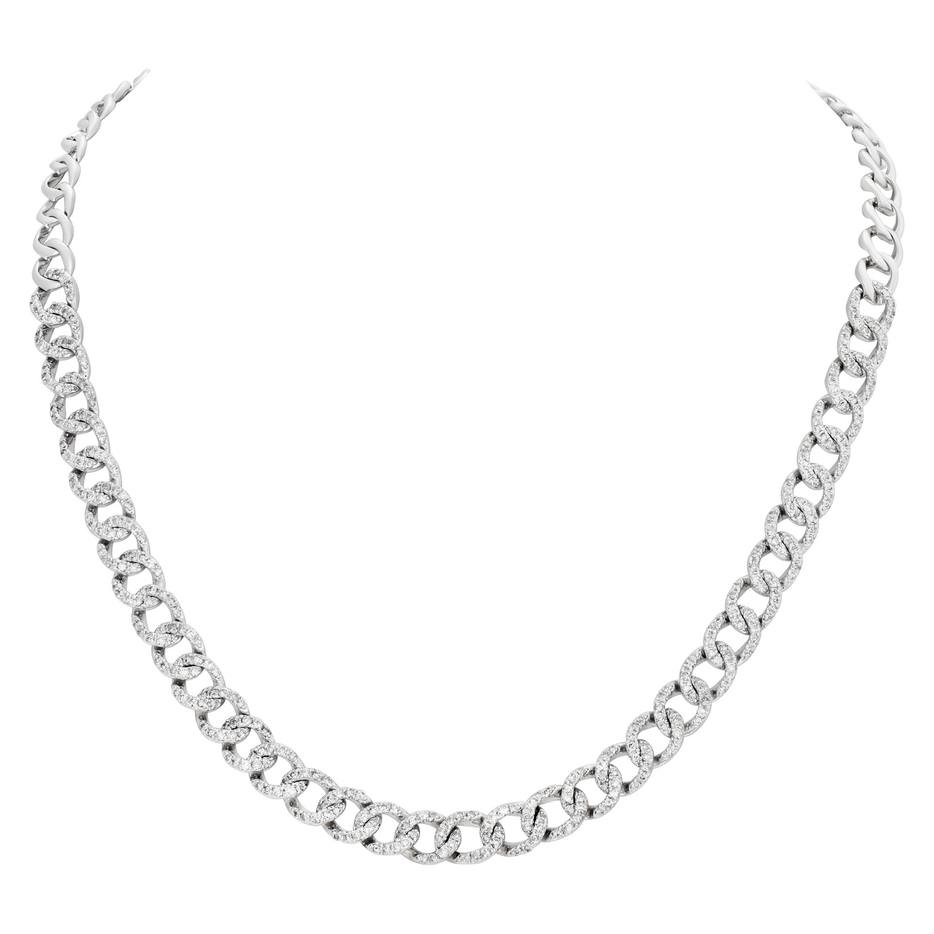 Curb Link Pave Diamond Necklace In 18k White Gold, 17" Complete Pave Diamonds Totaling 2 Carats image 1