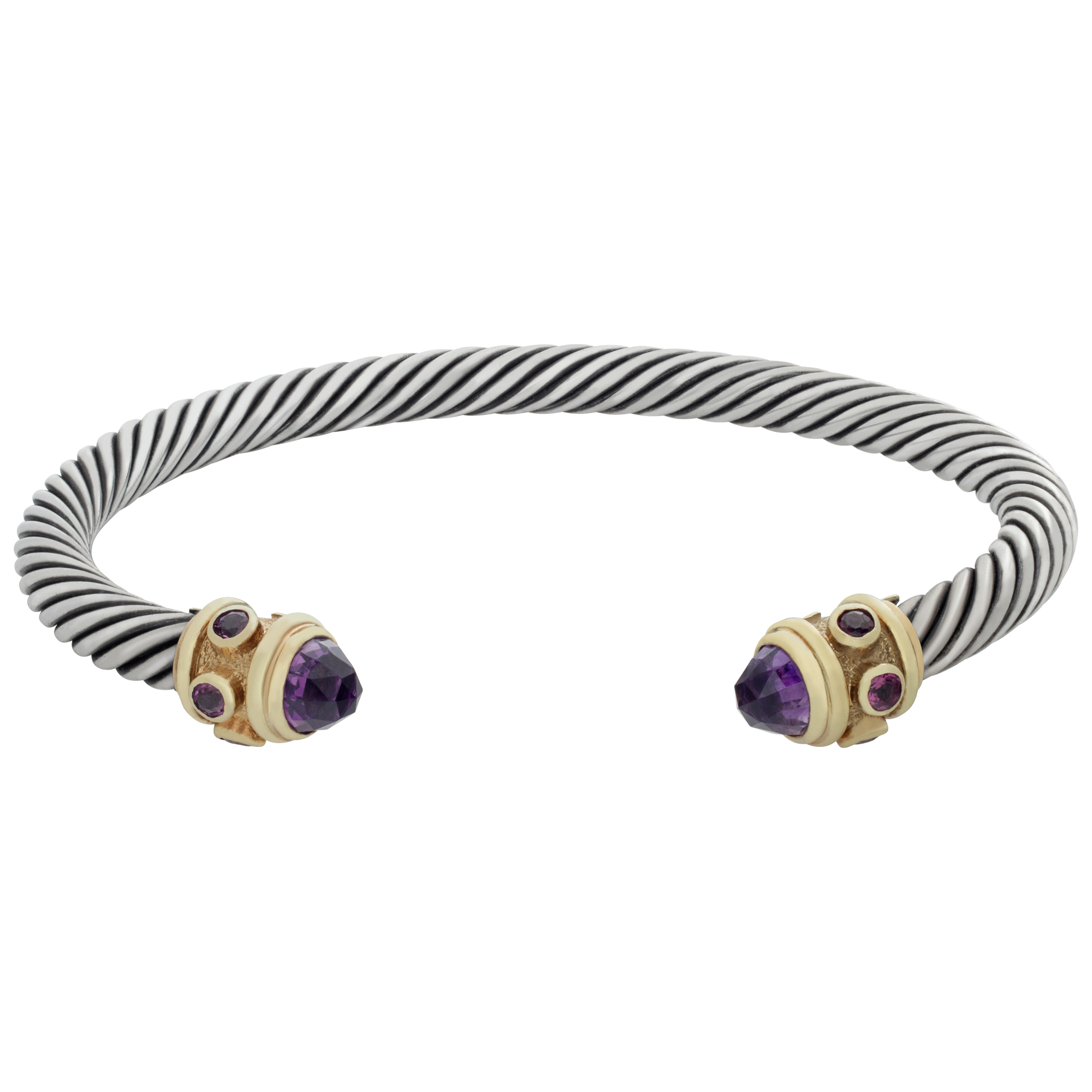 David Yurman Renaissance Cable cuff bangle in 14k & stering silver with amethyst image 1
