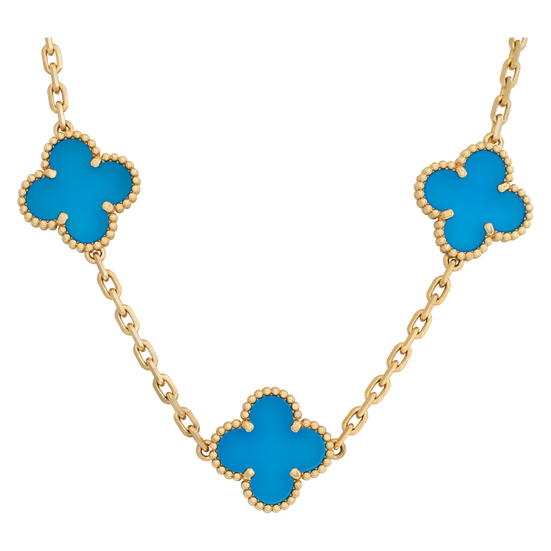 Van Cleef & Arpels Vintage Alhambra Blue Agate 10 motif necklace 18k yellow gold image 1