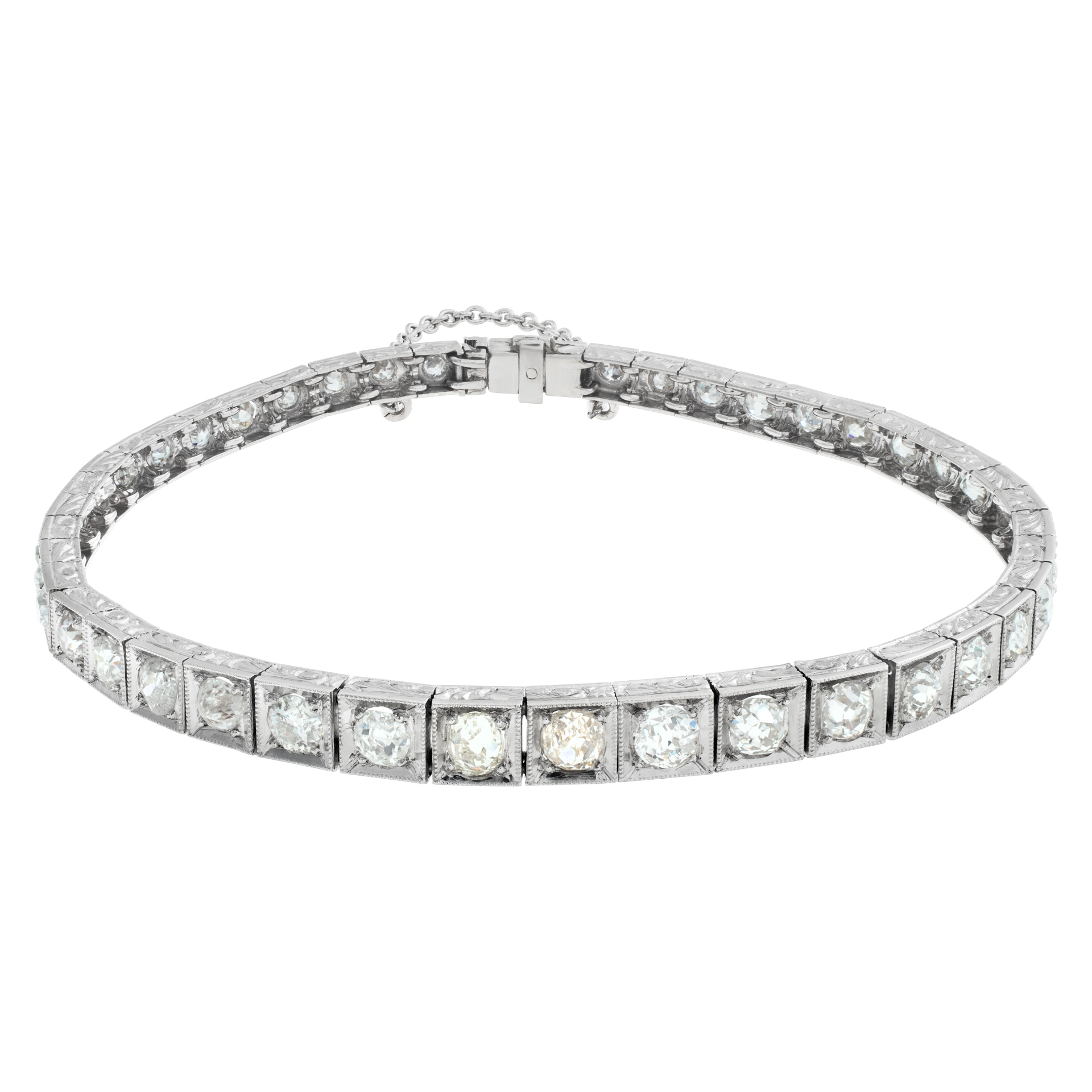 Vintage style platinum diamond line bracelet with almost 4 carats in rose cut diamonds image 1