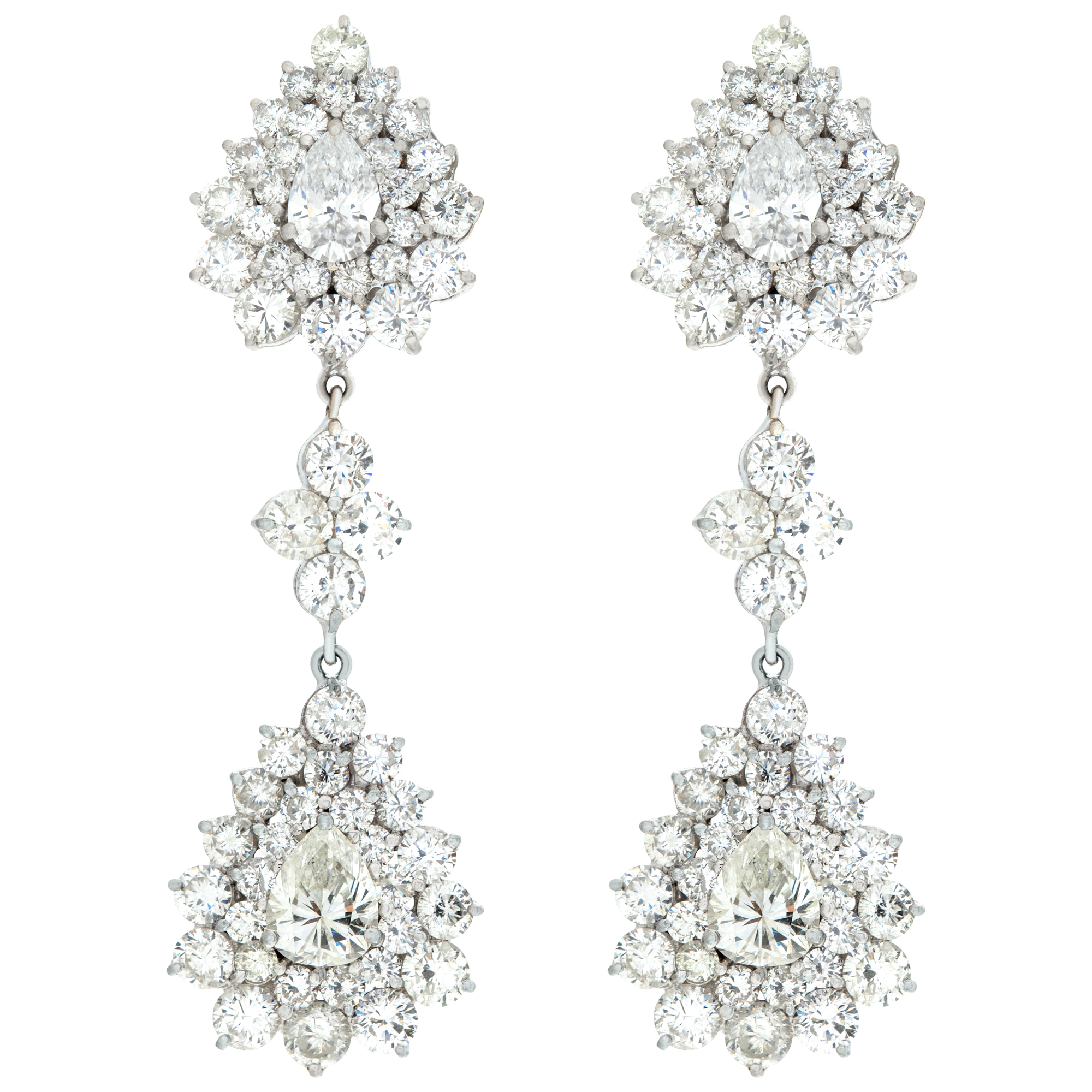 Stunning 18k white gold drop earrings with 10.31 carats in round and pear cut diamonds image 1