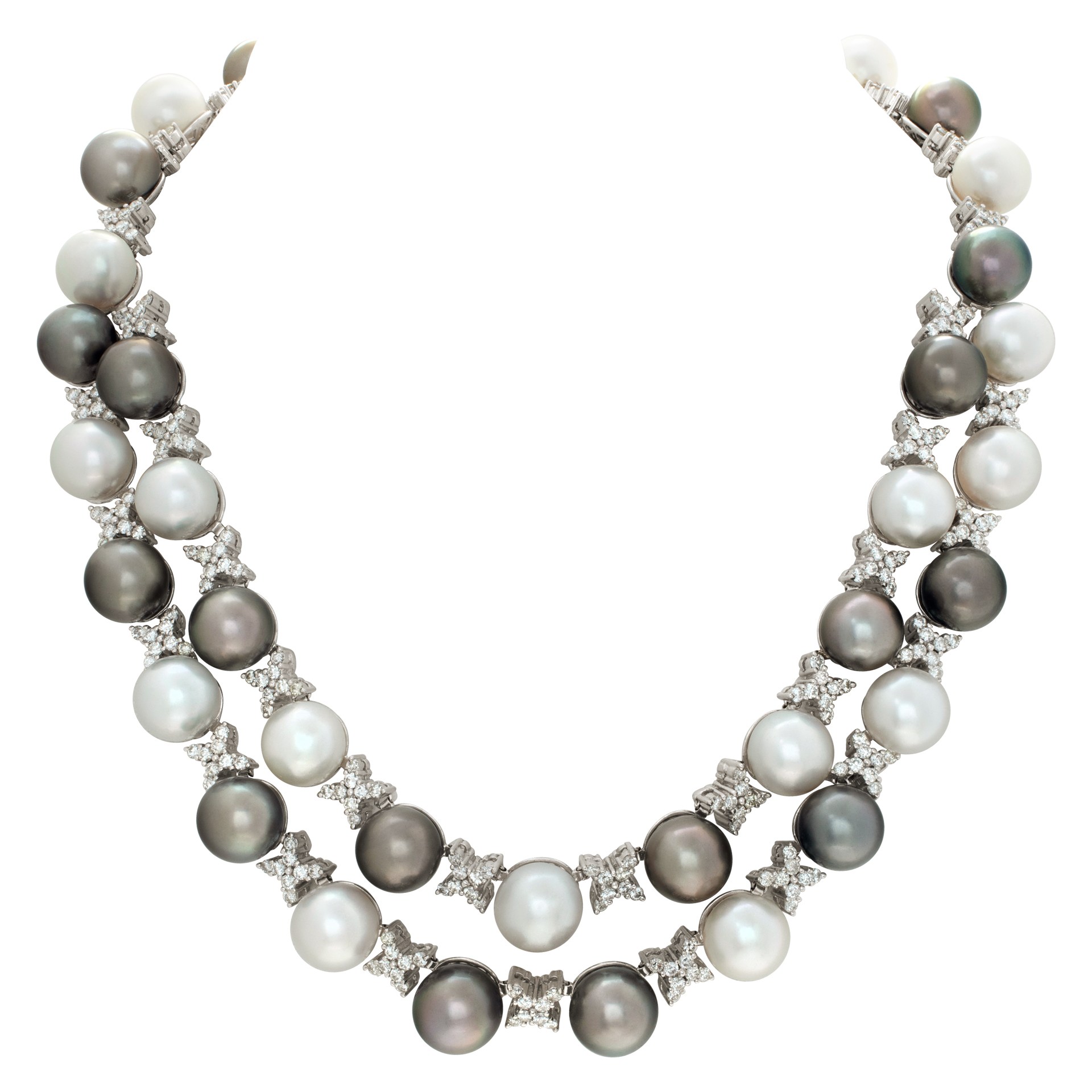 South Sea (white), Tahitian (gray) pearls & diamonds necklace, set in 18k white gold. image 1