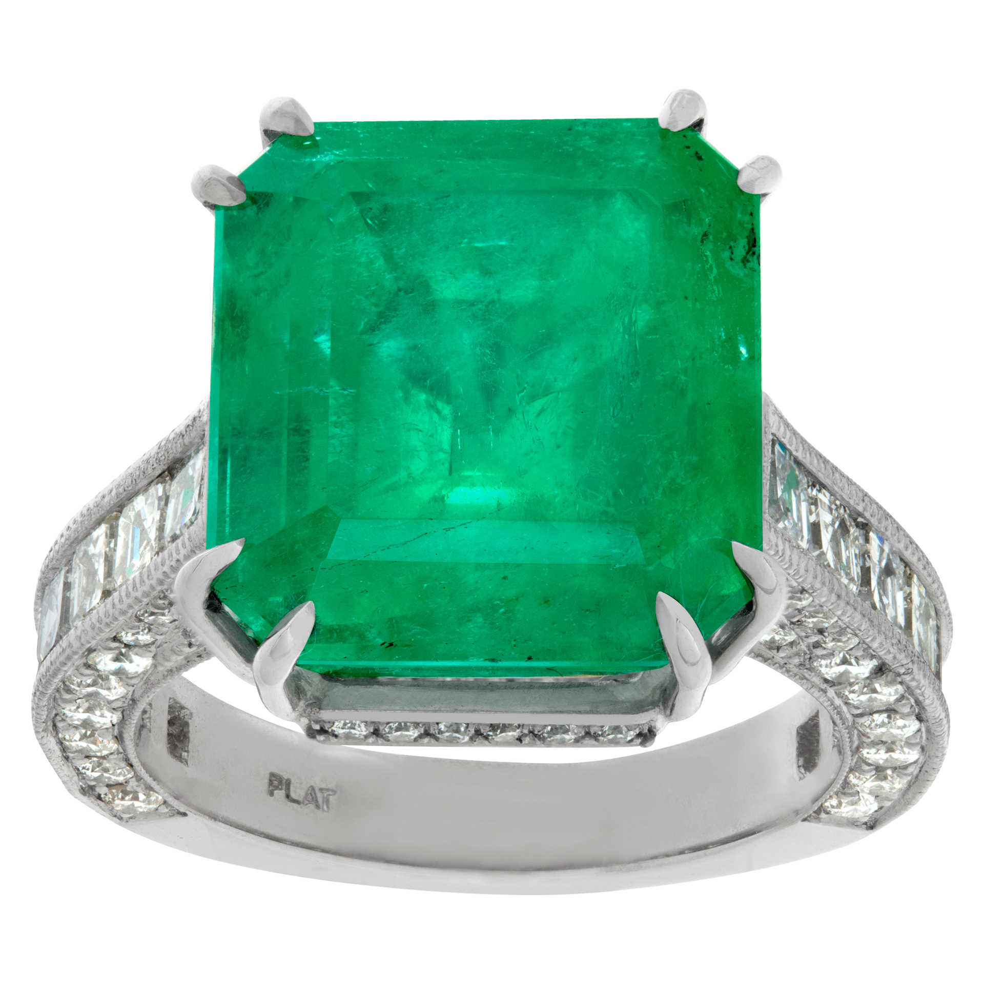AGL certified 13.37 carats natural Beryl, Emerals, set in plartinum with approx. over 3.00 carats ascher and round brilliant cut diamonds. image 1