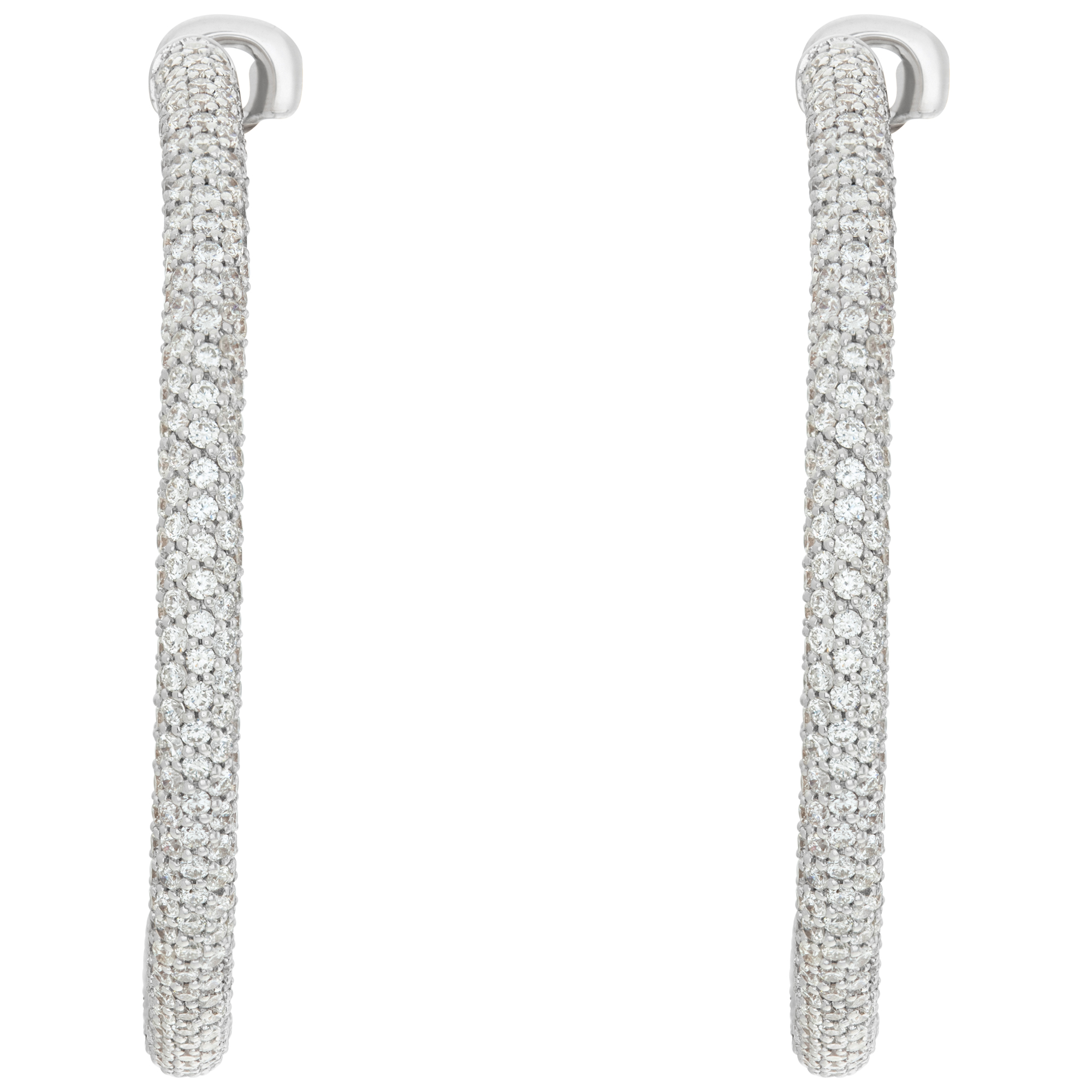 Stunning 18k white gold pave diamond hoop earrings with 6.9 carats in round brilliant diamonds image 1