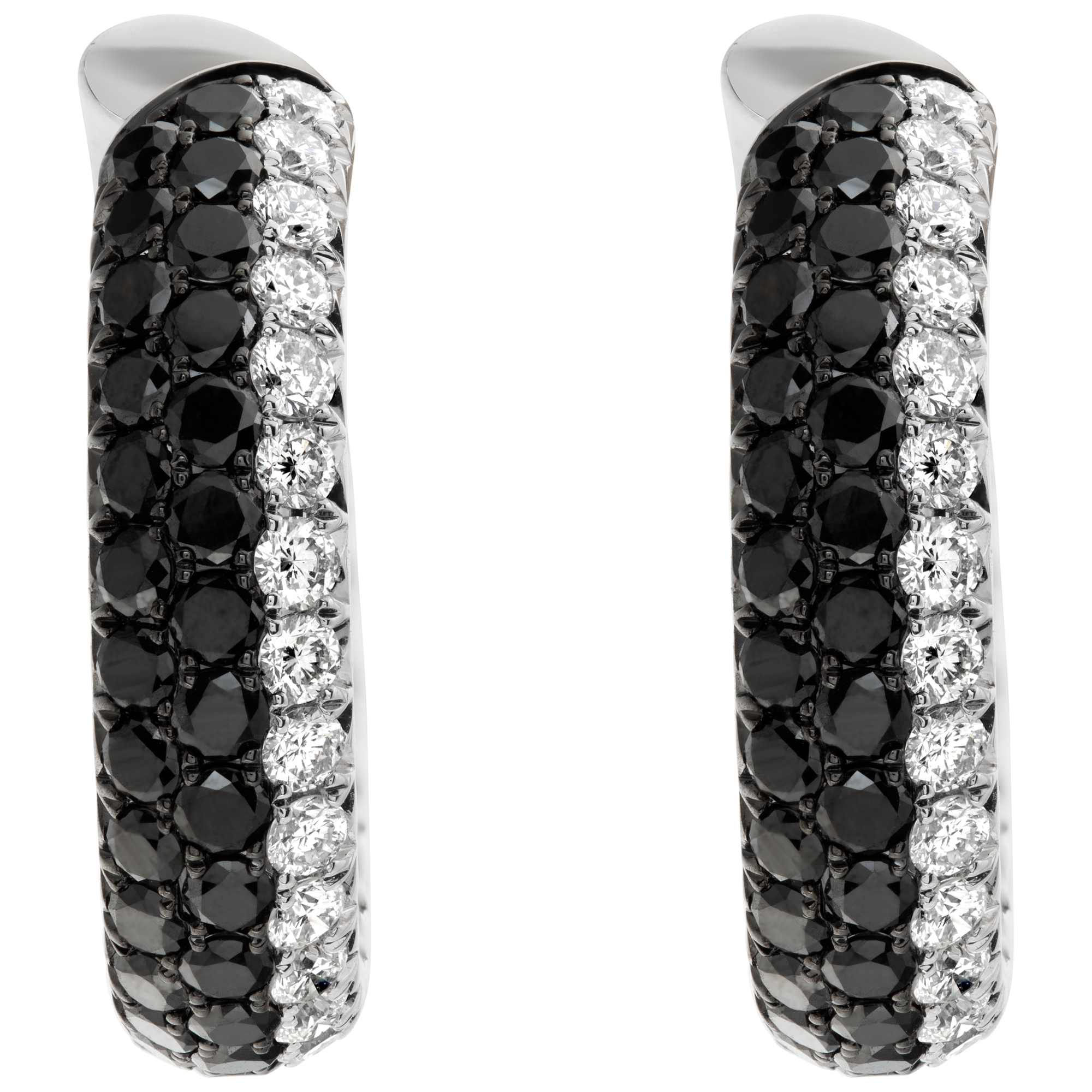 18k white gold black and white pave diamond hoop earrings image 1
