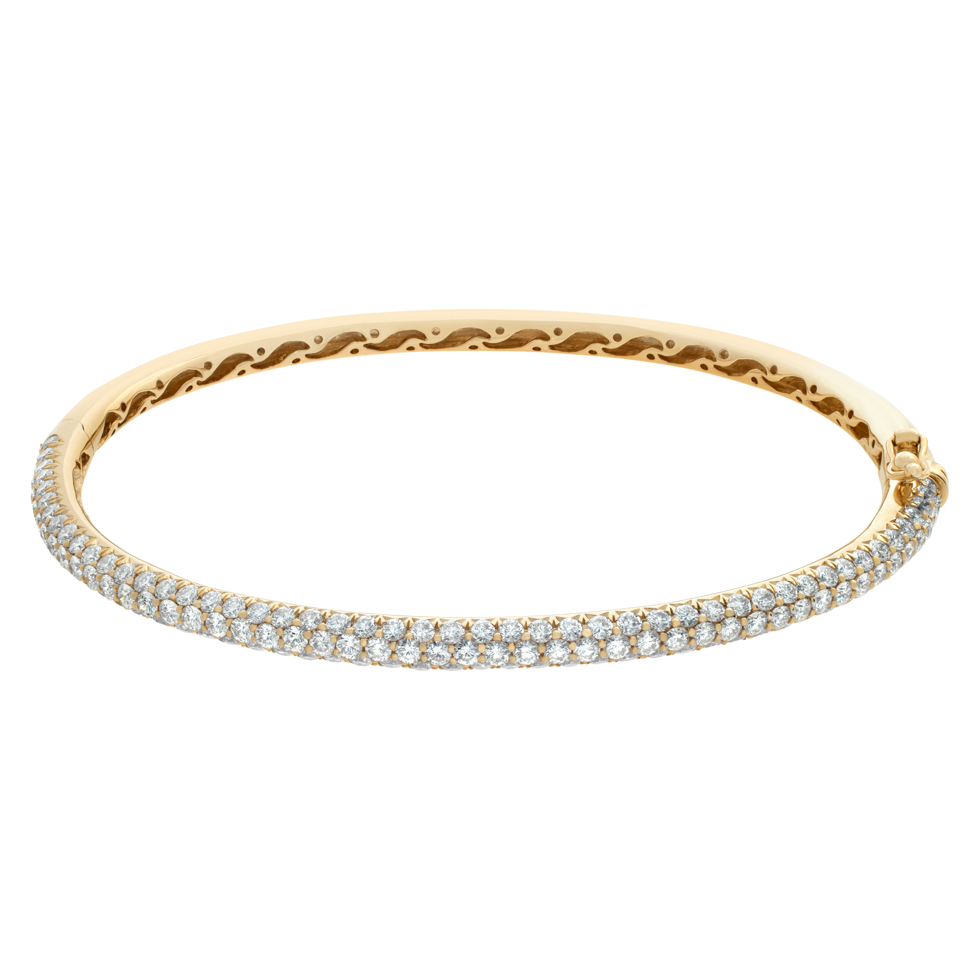 18k yellow gold bangle with 2.86 carats in brilliant round cut pave diamonds image 1