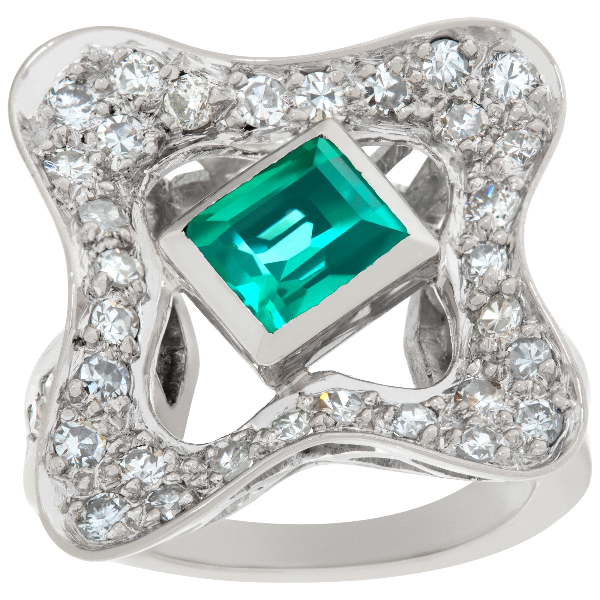 18k white gold ring with diamonds and emeralds image 1