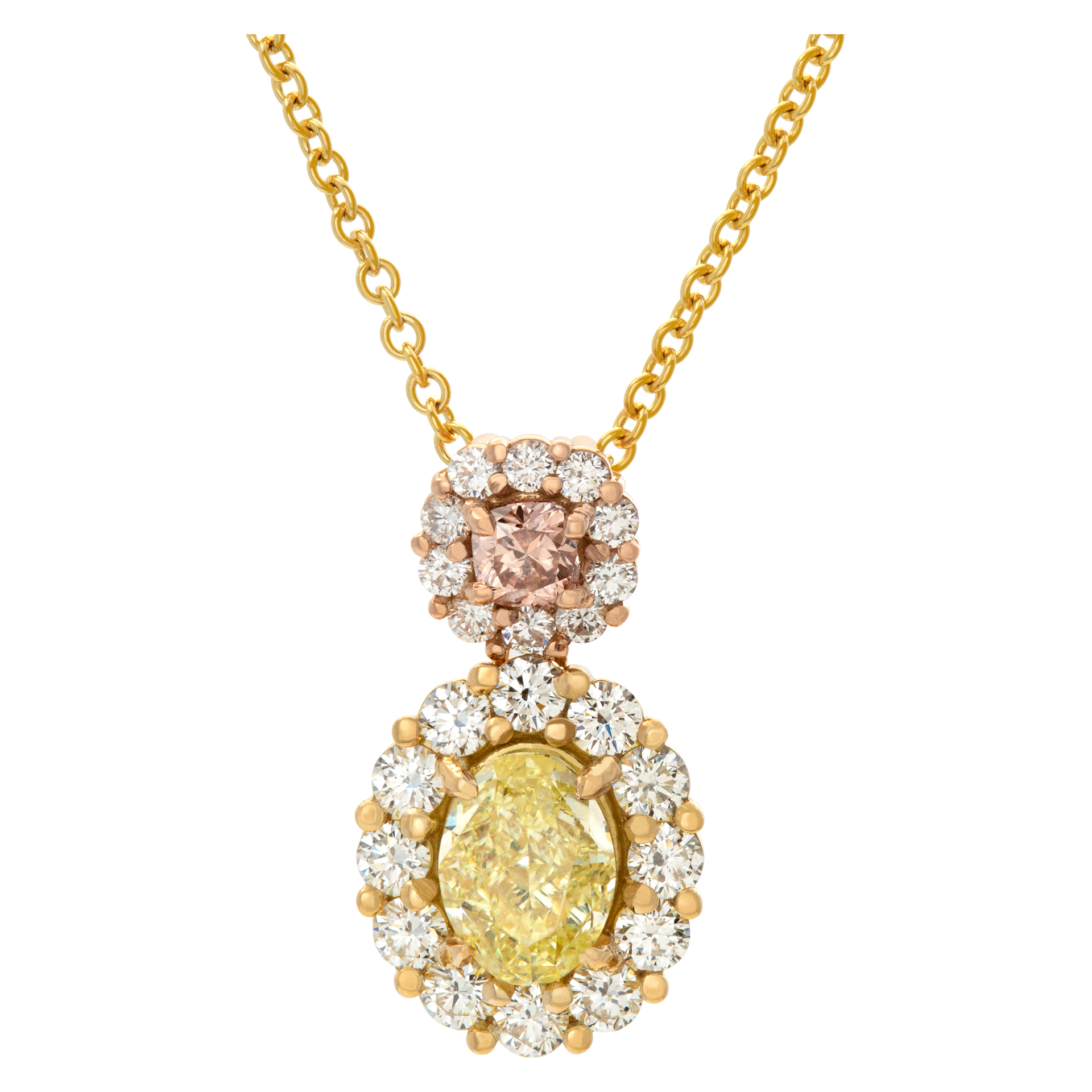 GIA fancy yellow diamond necklace in 18k rose and yellow gold image 1