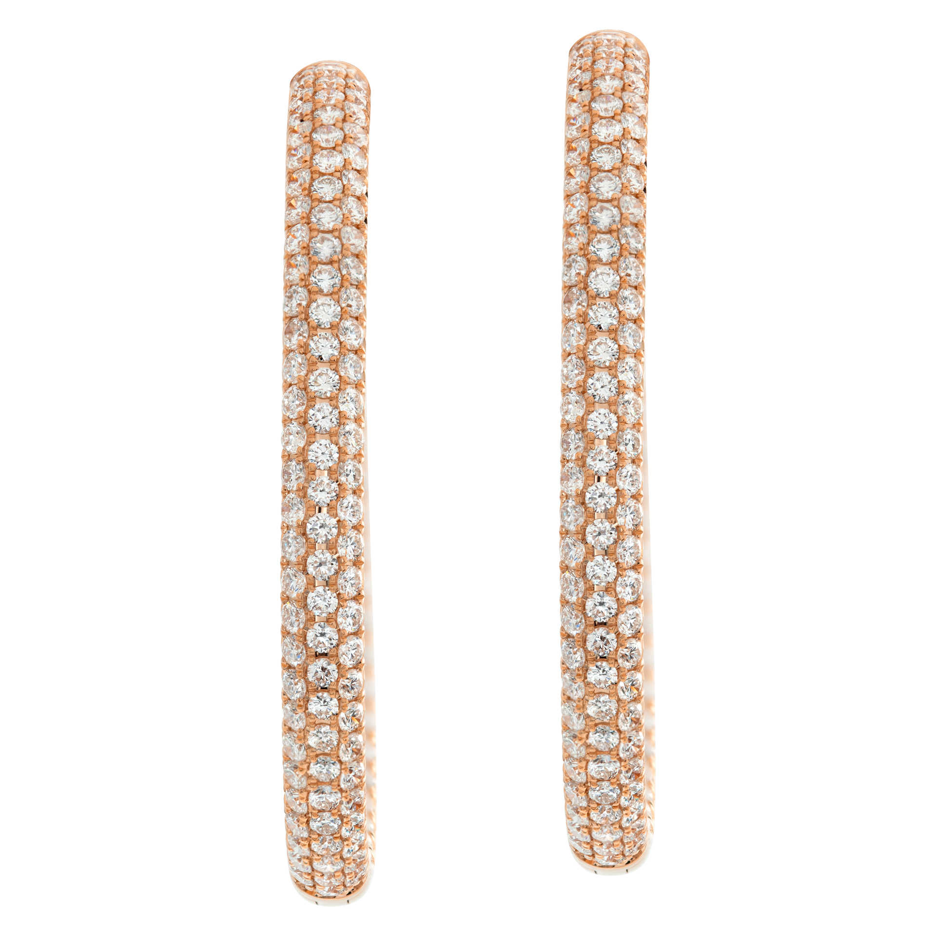 18k rose gold inside out diamond hoop earrings with 5.63 carats in round cut diamonds image 1