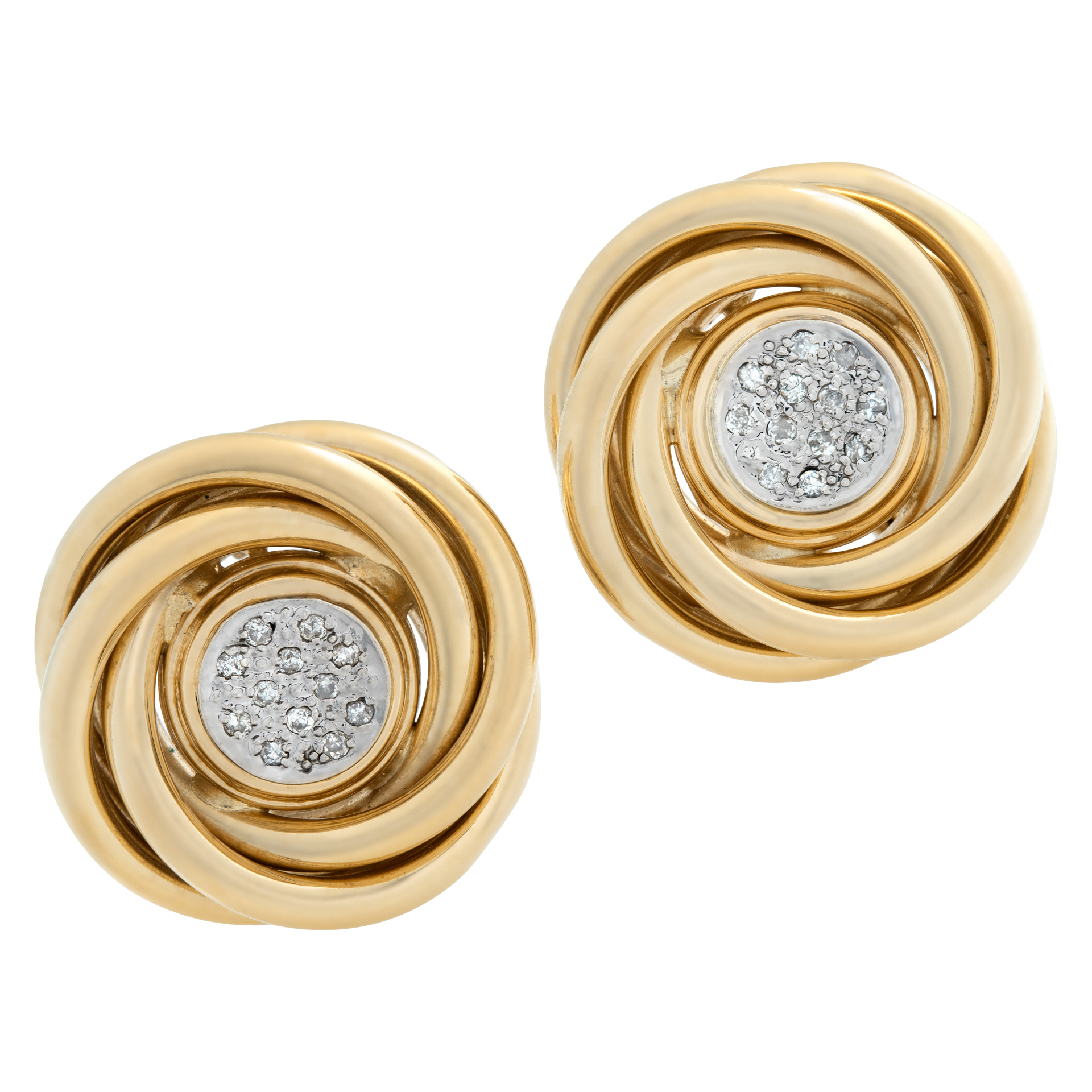 Classic Knot earrings with pave diamonds center, set in 14K yellow gold. 20mm diameter. image 1
