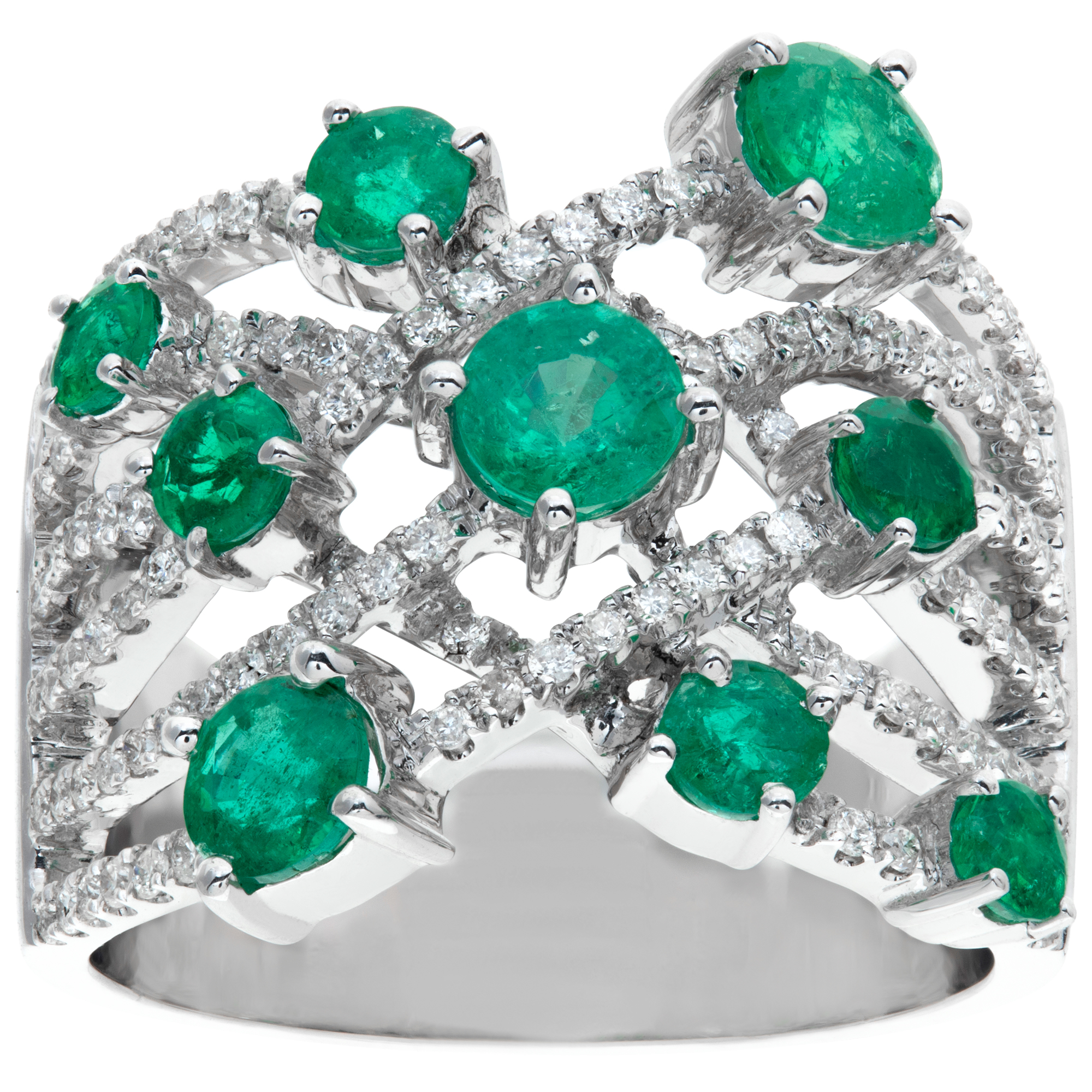 Emerald and diamond ring in 18k white gold image 1