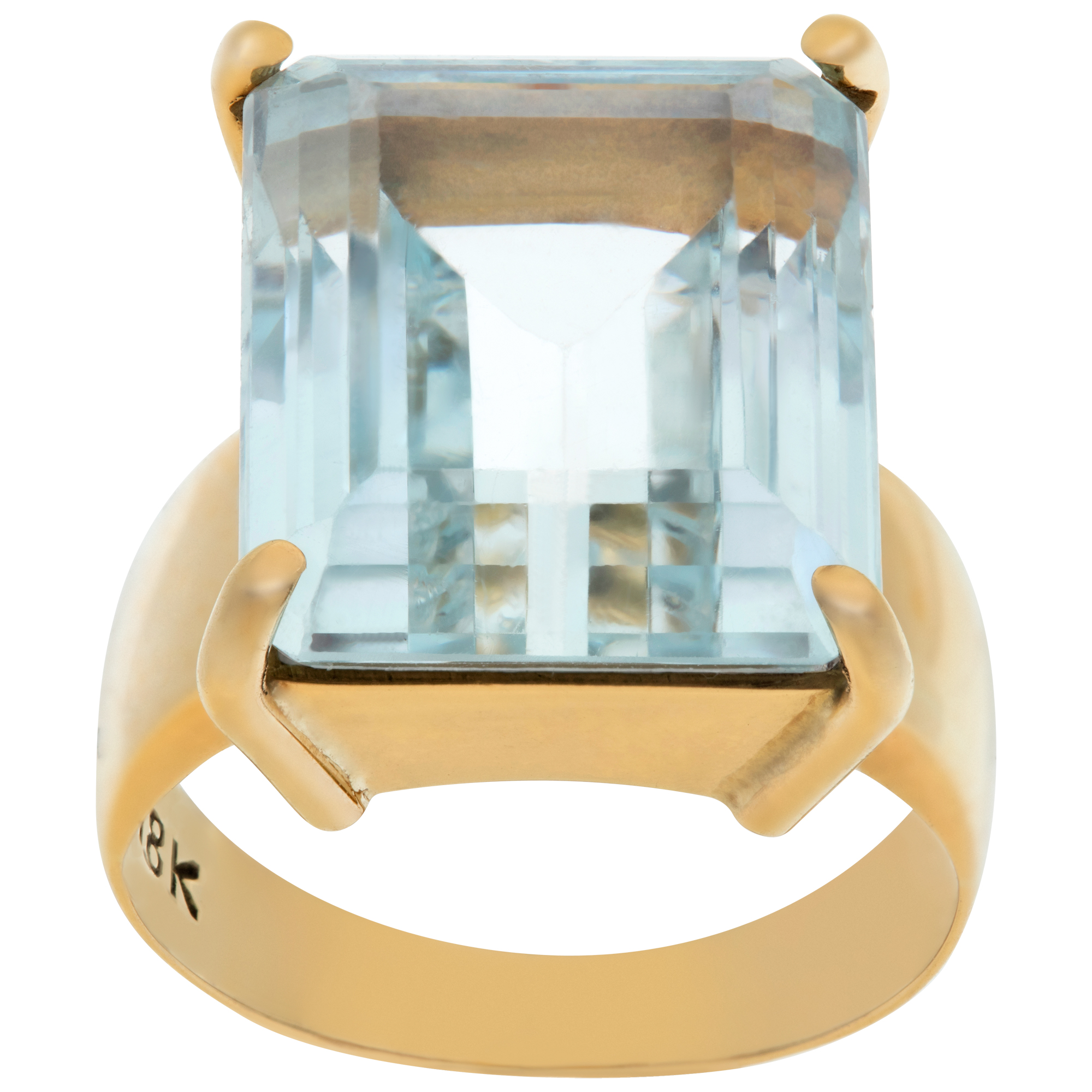 Emerald cut Aquamarine ring set in 18K yellow gold image 1