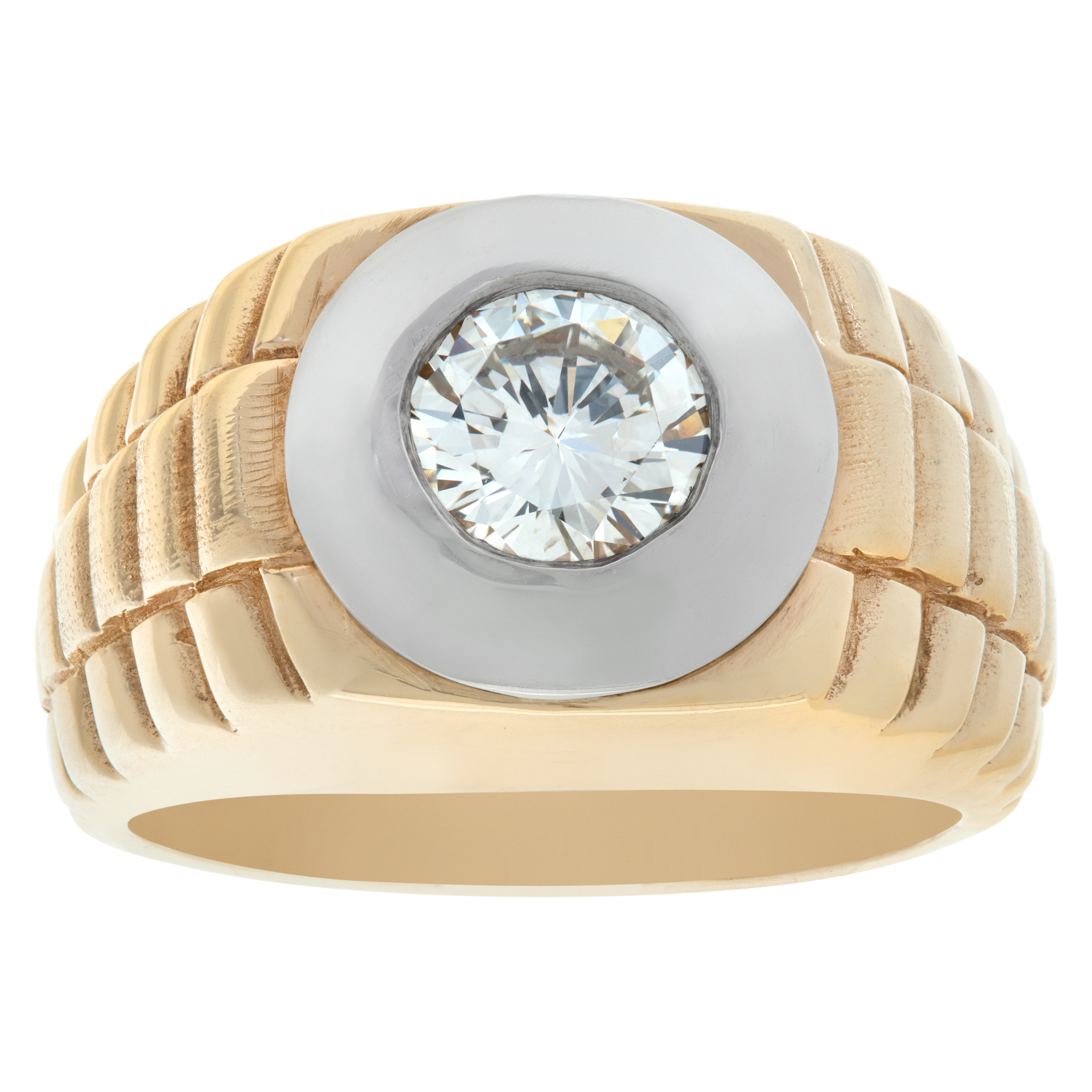 Round brilliant cut diamond ring set in 14k yellow & white gold mounting "rolex' style image 1