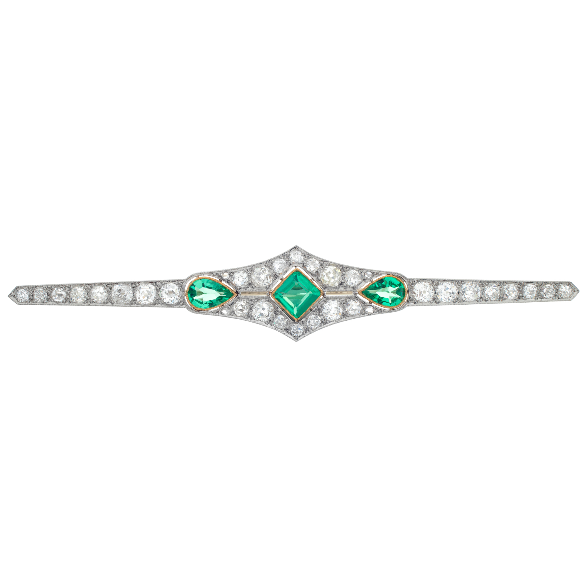 Diamonds & Emerald pin set in 18k white gold image 1